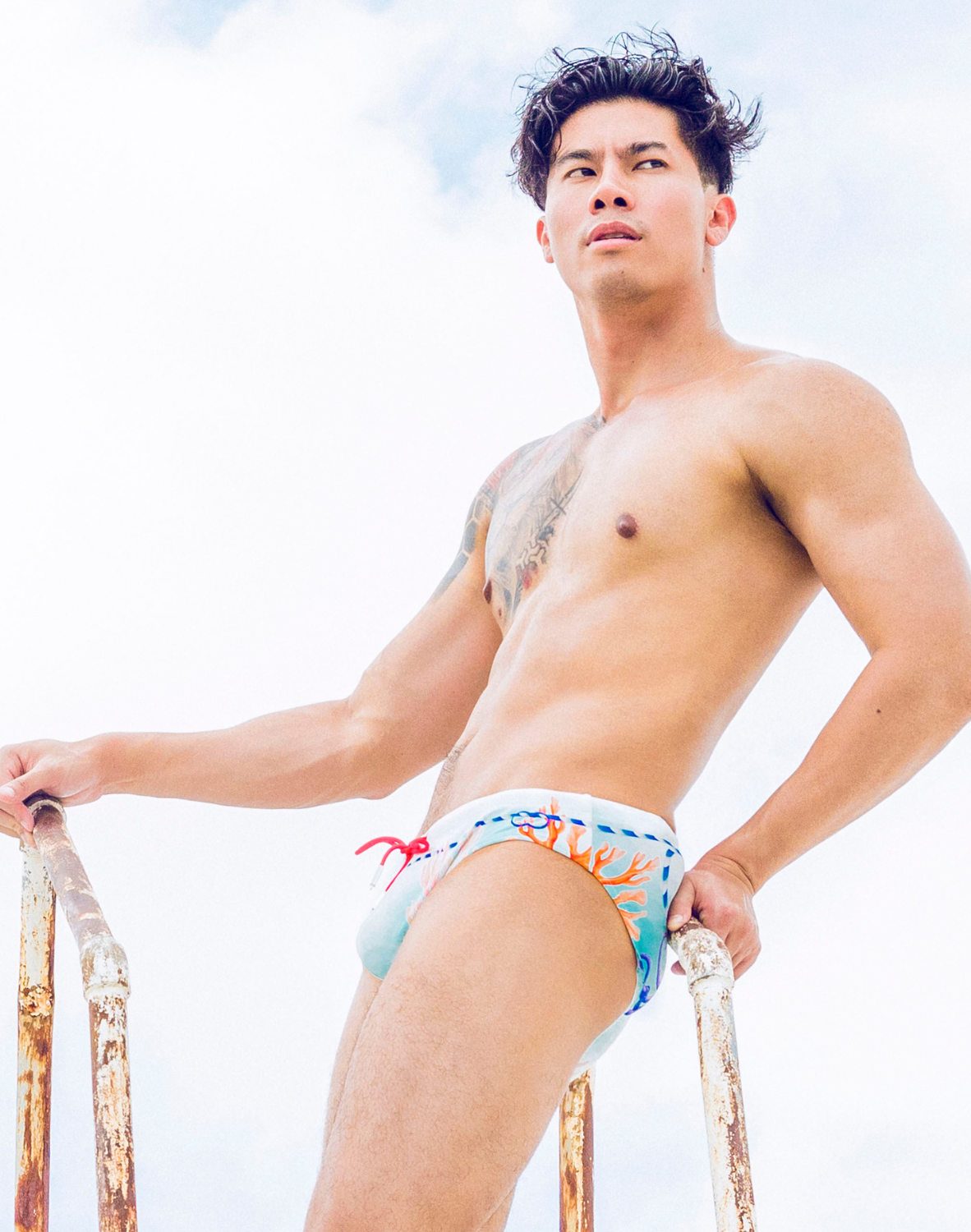CityBOYZ USA 2Eros Coralscape swim briefs featuring vibrant coral pattern and snug fit, ideal for swimming and beachwear.