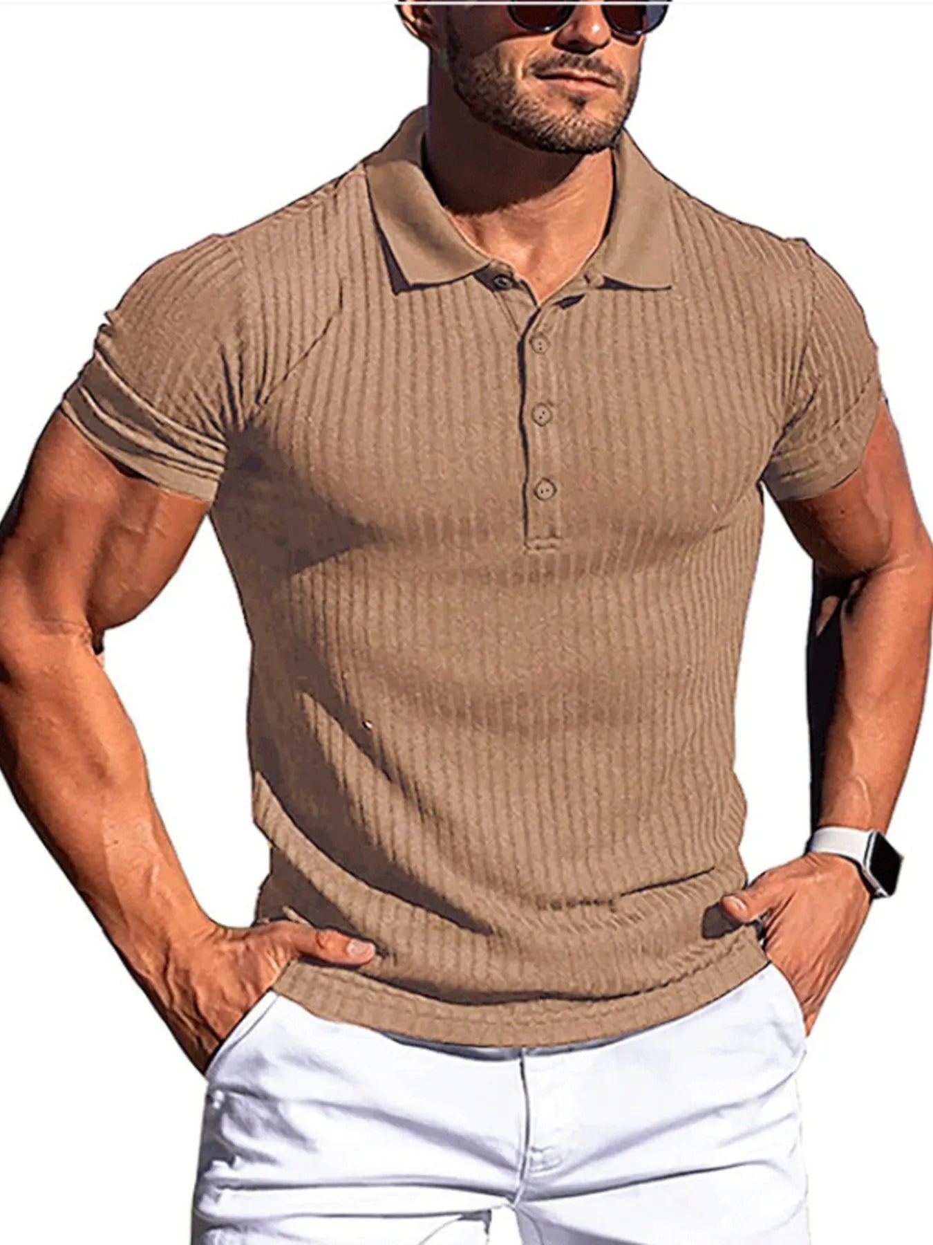 Trendsi RIGOR men's polo shirt and shorts set, casual outfit with a polo top and matching shorts, suitable for comfortable style.