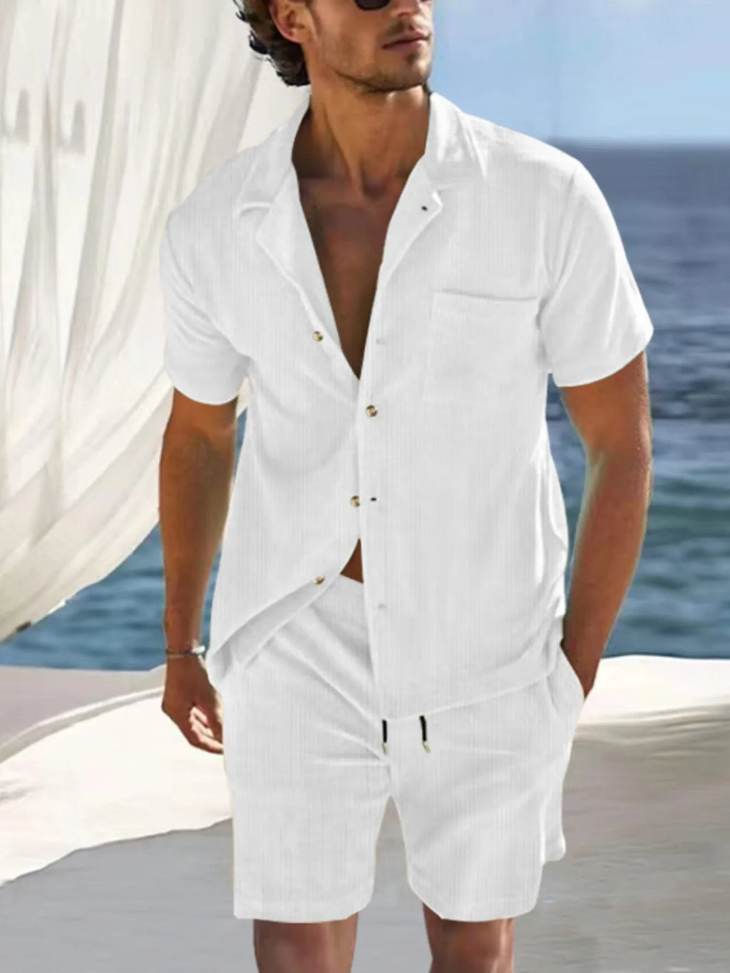 Trendsi DapperMate men's casual short sleeve polo and matching shorts set, featuring a comfortable and stylish summer outfit.