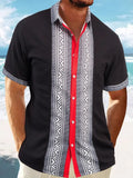 Men's full-size contrast button-down short sleeve shirt by Trendsi, featuring a classic design and short sleeves in the image.