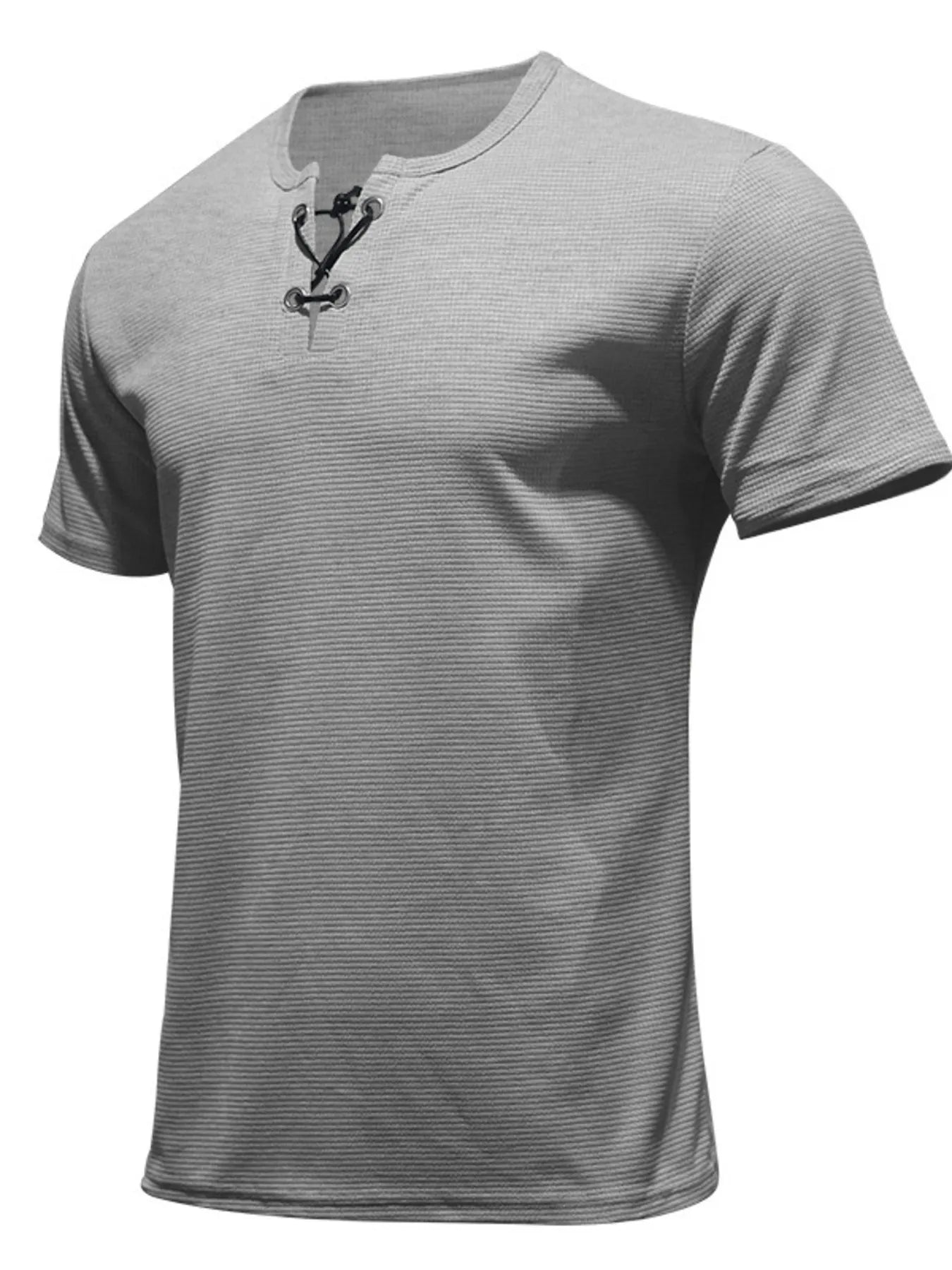 Plus size men's casual Henley T-shirt by Trendsi, featuring lace-up collar and comfortable fabric, in a relaxed fit.