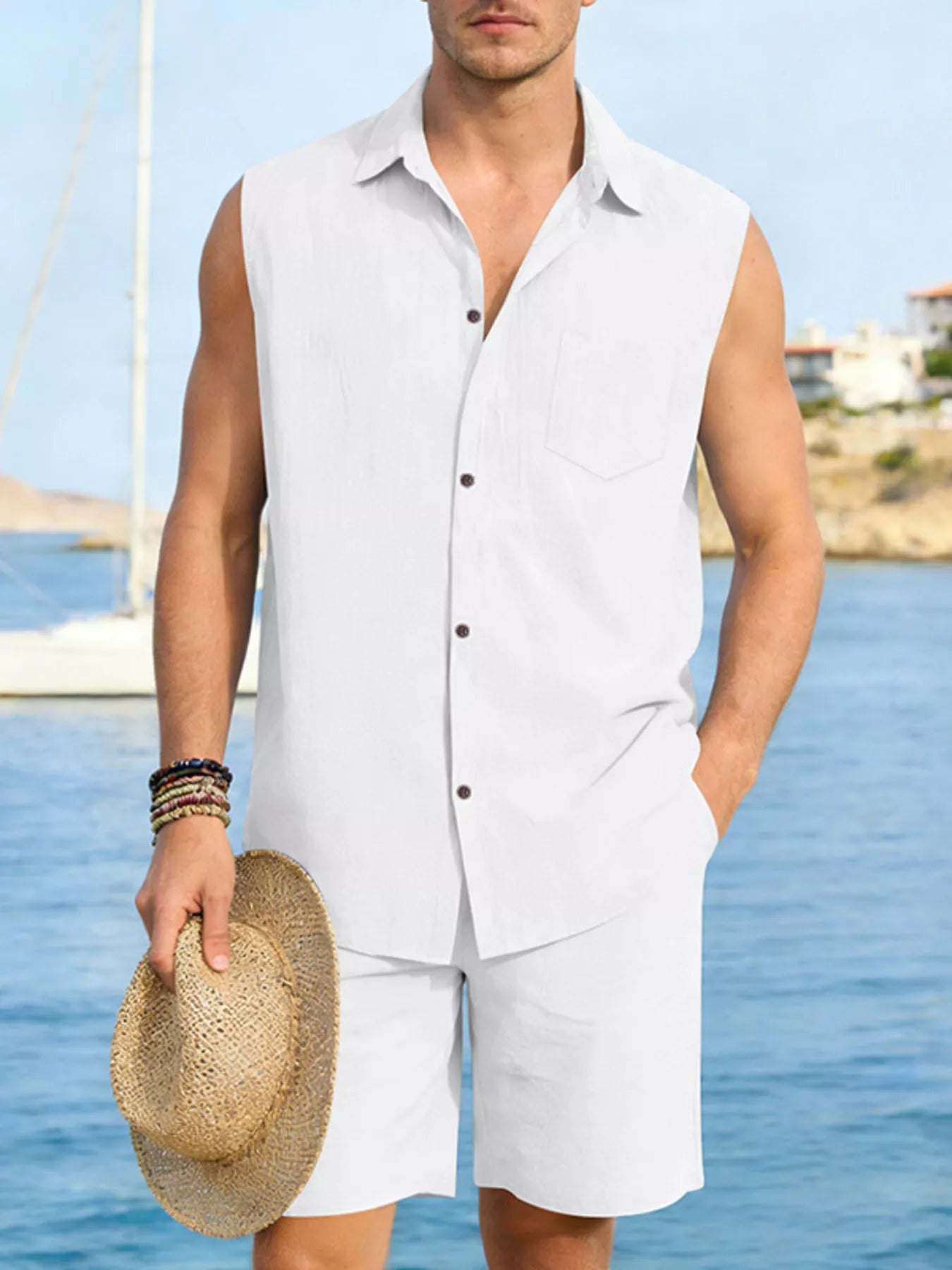 RIGOR men's casual short sleeve polo and matching shorts set, trendy and comfortable summer outfit for men.