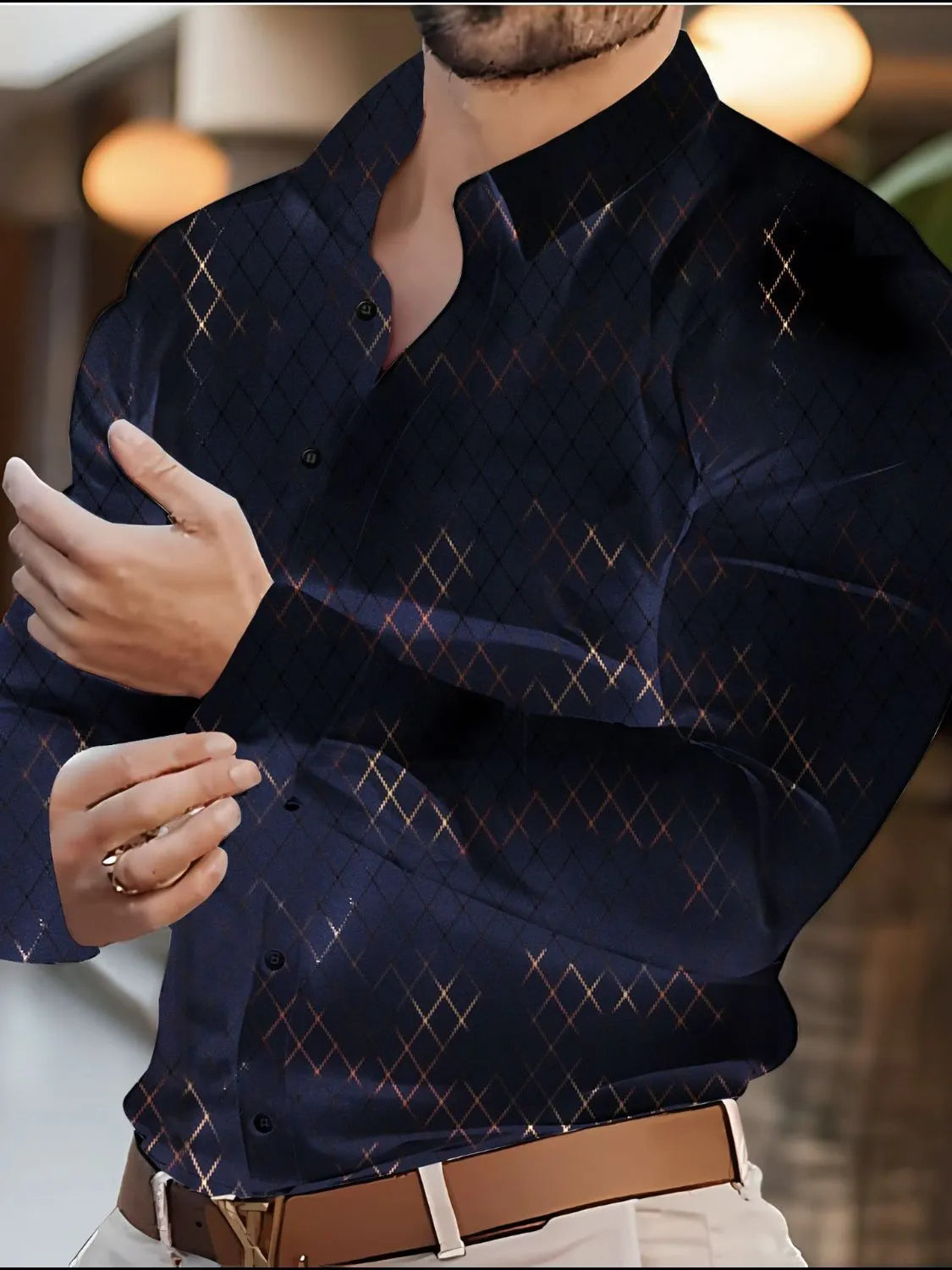 Plus size men's button-up long sleeve shirt by Trendsi, featuring a classic design and full size fit.