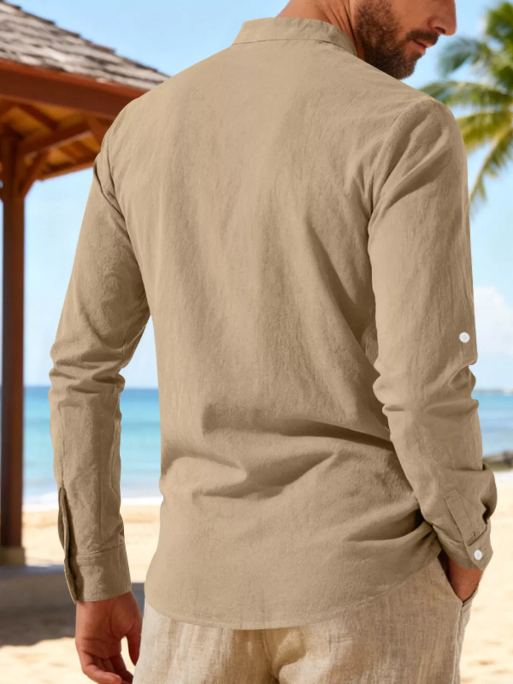 Men's casual linen shirt with full size fit, lace-up style, by Trendsi, featuring a lightweight, breathable fabric perfect for everyday wear.