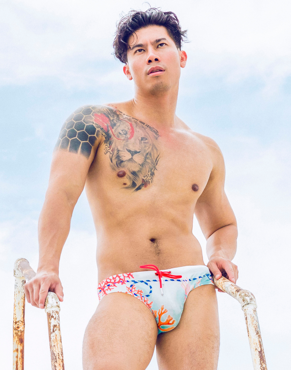 CityBoyz USA 2Eros Coralscape swim brief with vibrant coral pattern and snug fit, designed for comfortable swimwear.