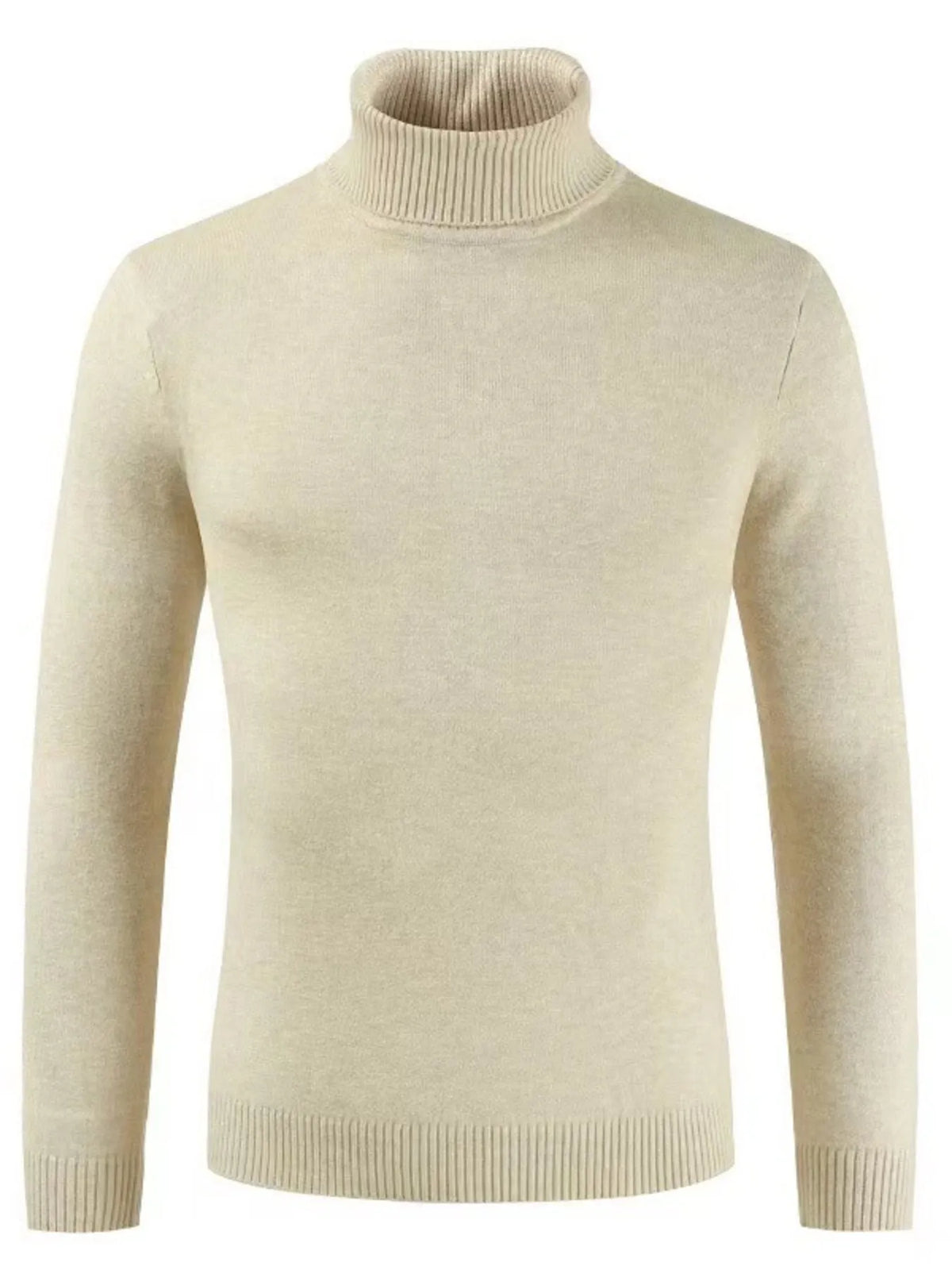 Plus size men's turtleneck long sleeve sweater by Trendsi, featuring a cozy knit fabric and classic turtleneck design.