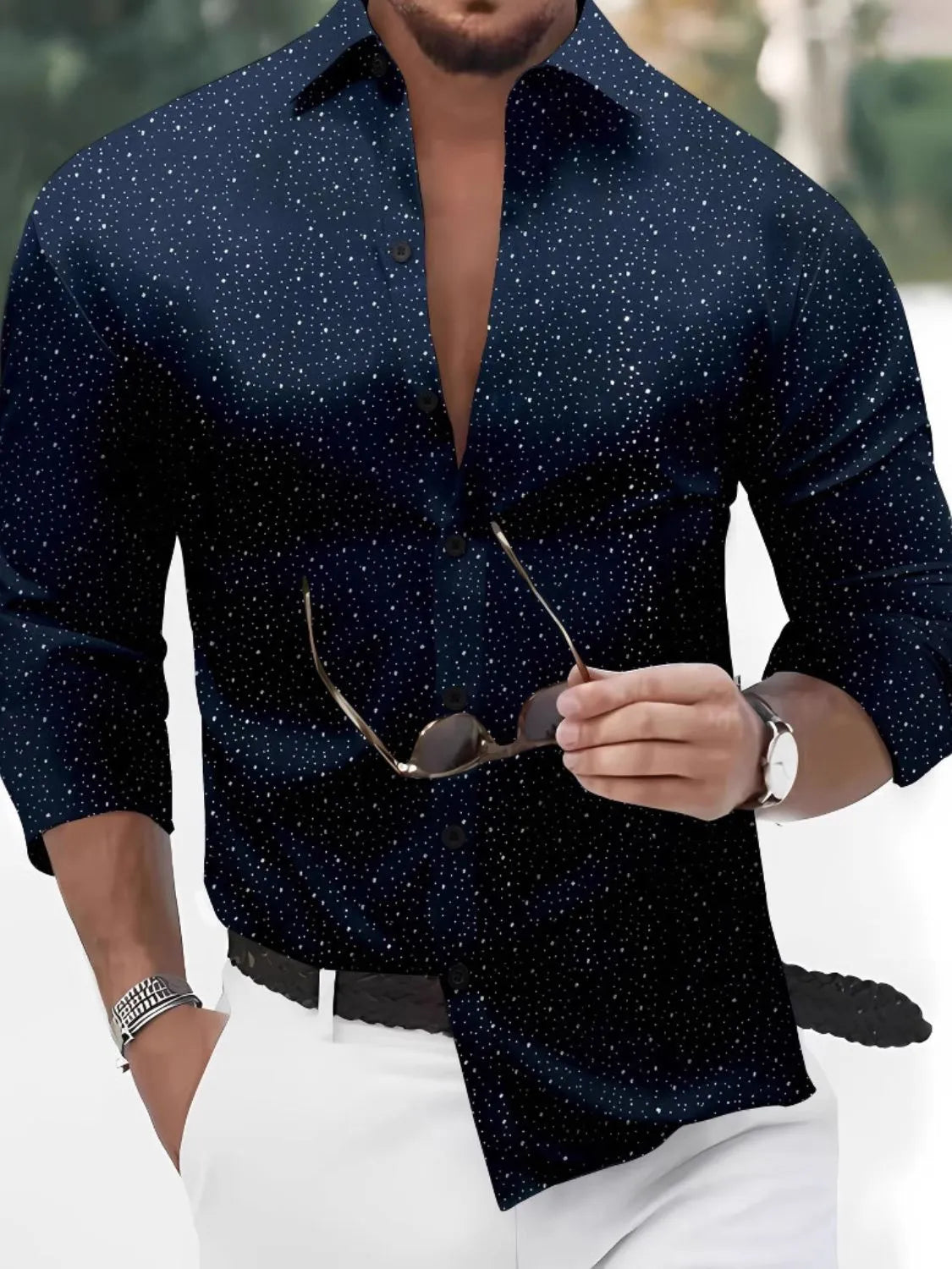 Plus size men's button-up long sleeve shirt by Trendsi, shown in a full view with collar and cuffs.