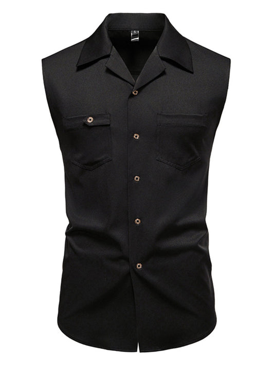 Men's sleeveless button-down shirt by Trendsi, displayed in a relaxed fit with a collar and front buttons on a white background.