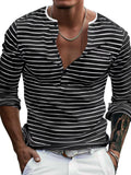 Men's striped long sleeve T-shirt by RIGOR, made by Trendsi, featuring a casual design with blue and white horizontal stripes.