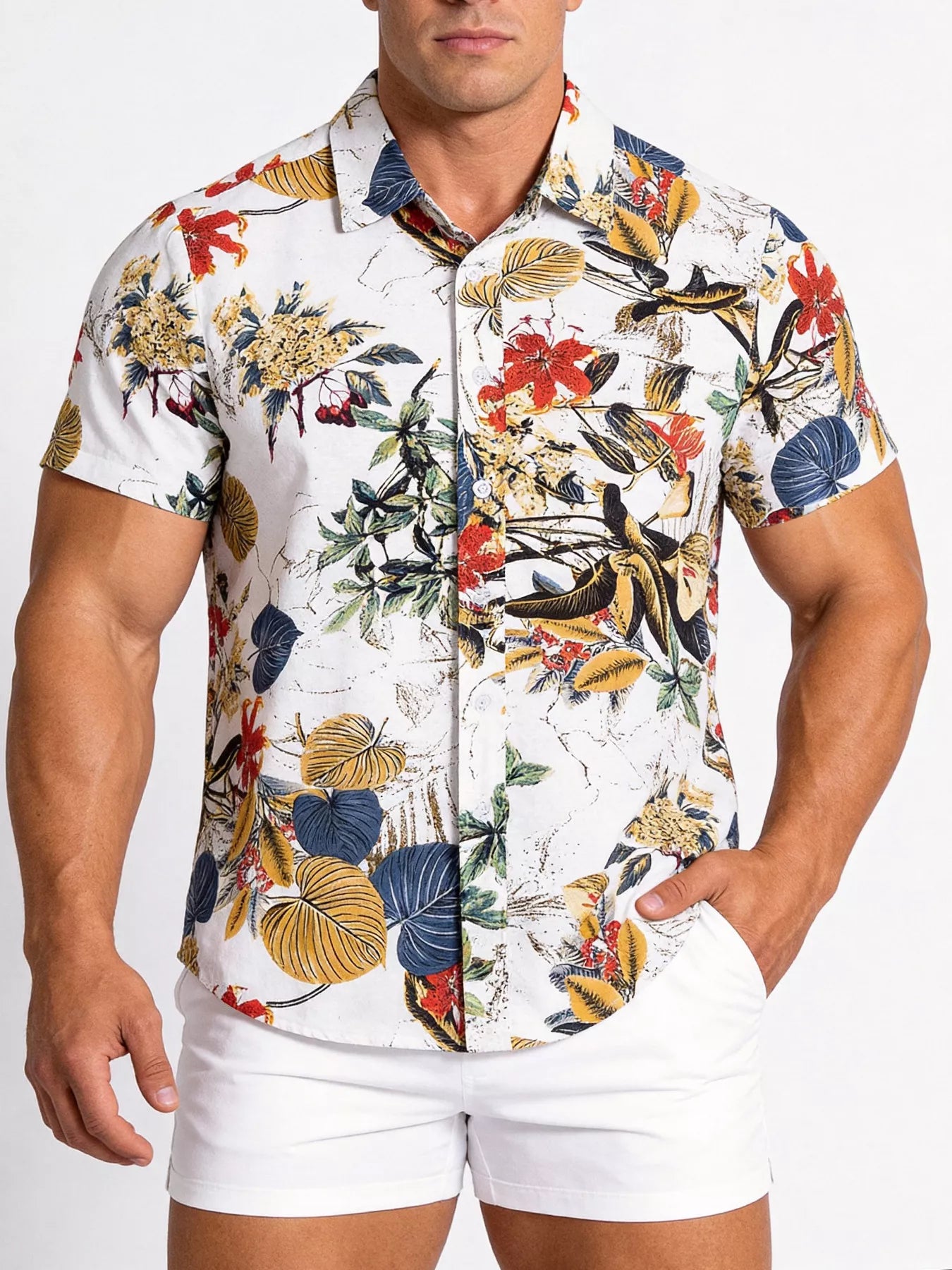 Light blue LusterMan men's casual short sleeve shirt from Trendsi featuring a relaxed fit and button-up front.