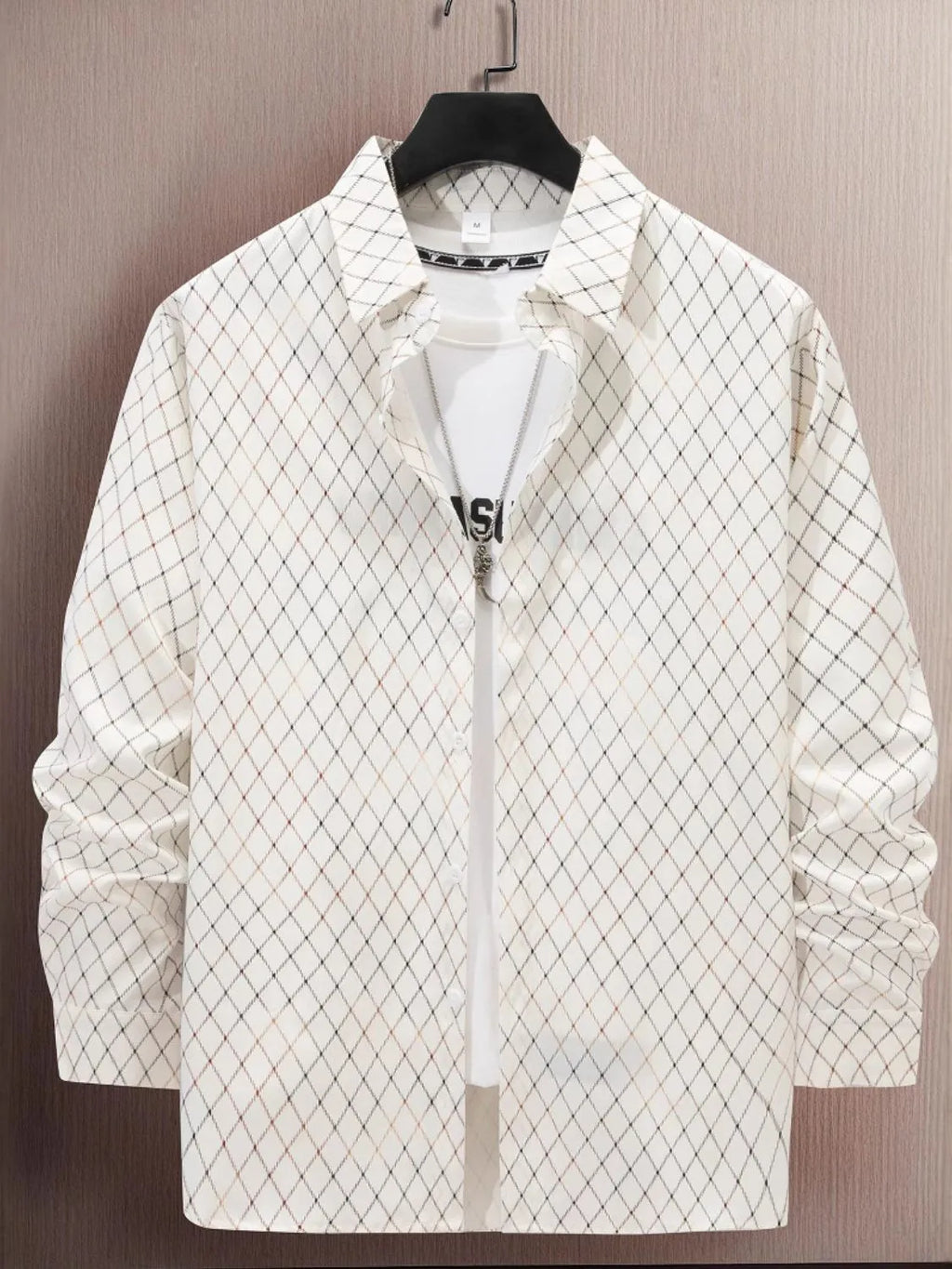 Plus size men's button-up long sleeve shirt by Trendsi, featuring a classic fit and full-length sleeves.