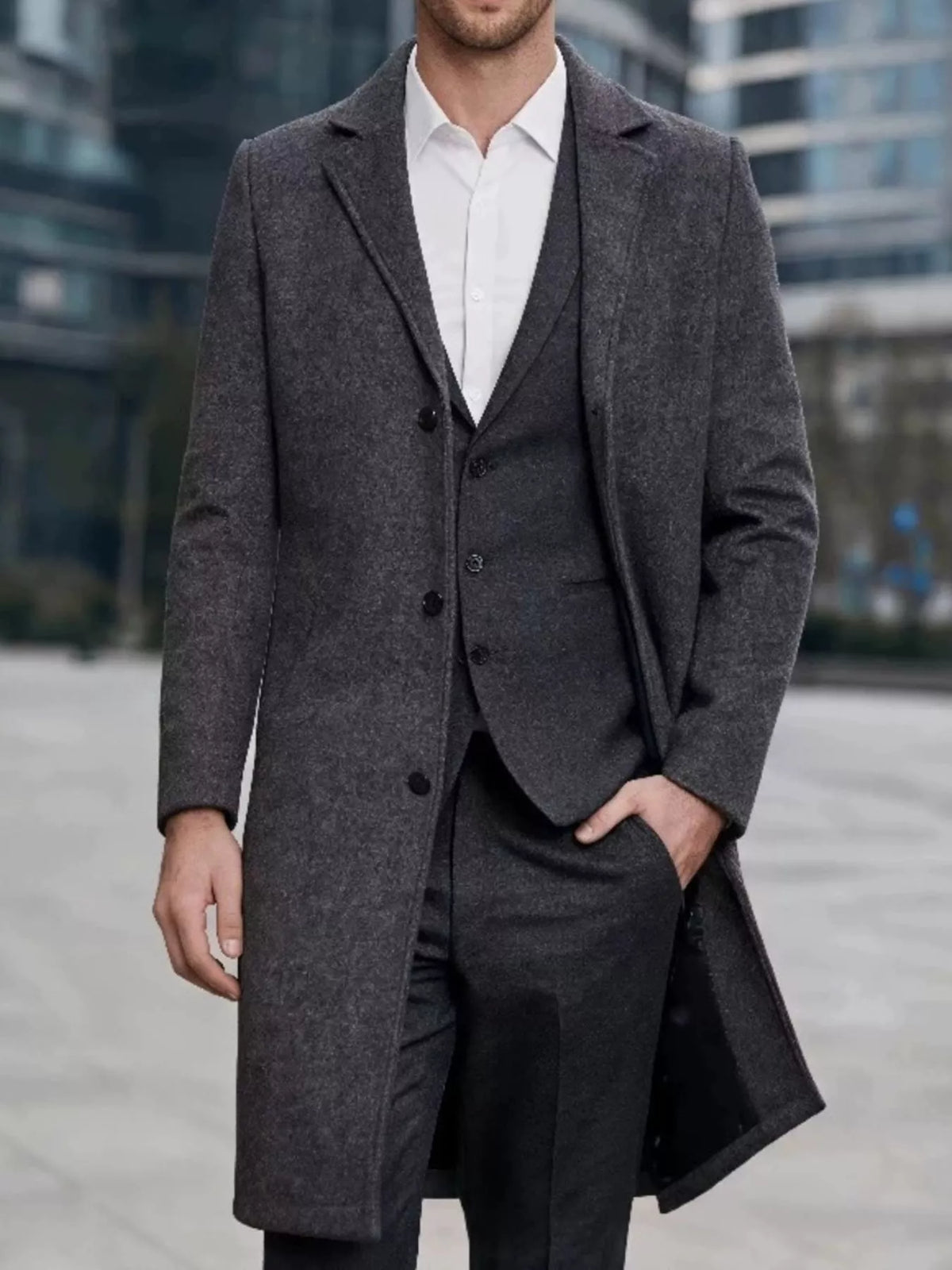 Men's slim-fit Nobilityze full-size overcoat with lapel collar, stylish men's outerwear by Trendsi.