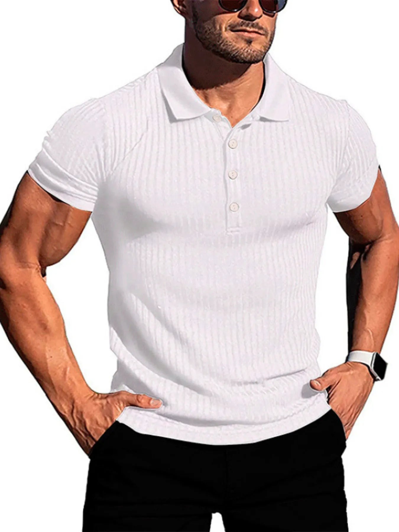 Trendsi RIGOR men's polo shirt and shorts set, casual and comfortable, with a classic fit and stylish design, shown on a model.