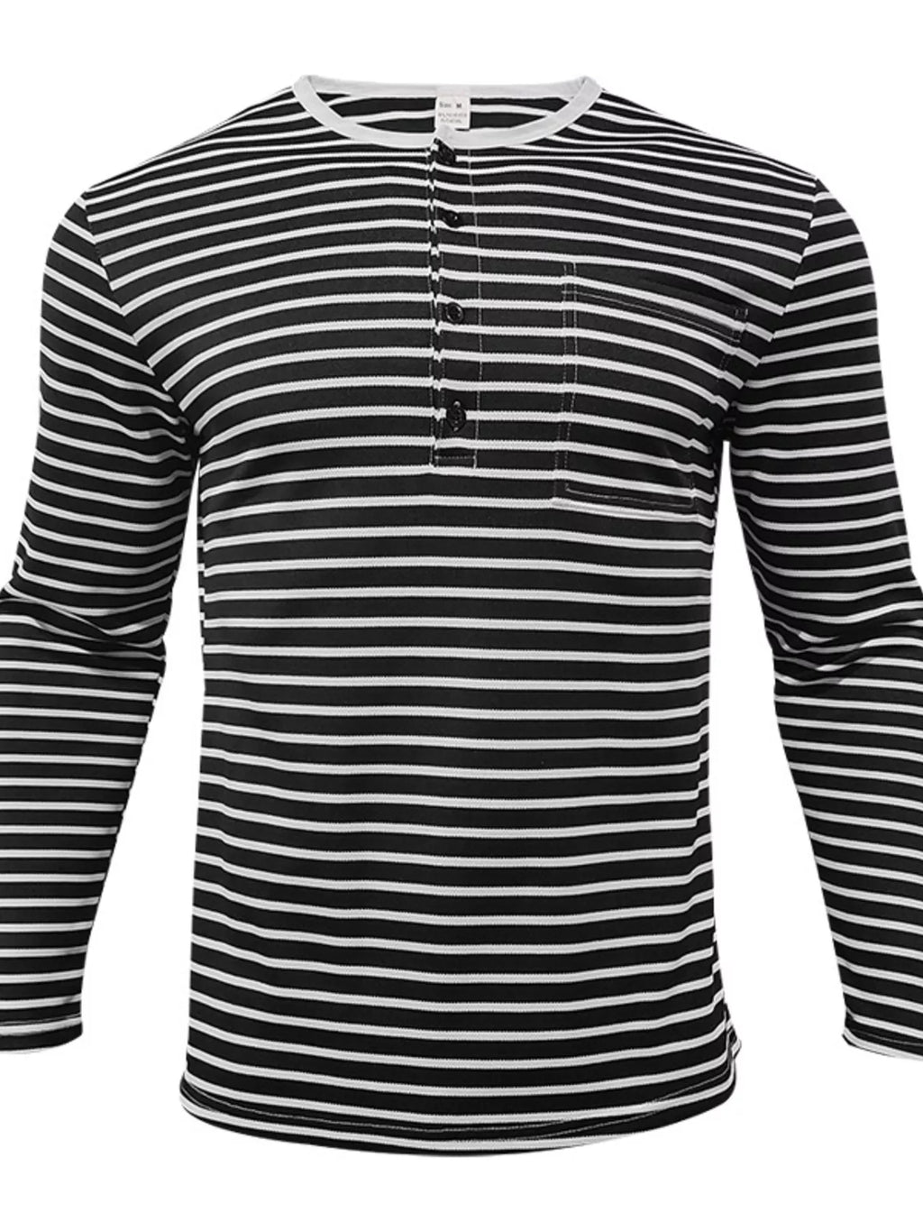 Men's RIGOR striped long sleeve T-shirt in casual style, featuring horizontal black and white stripes and a comfortable fit.