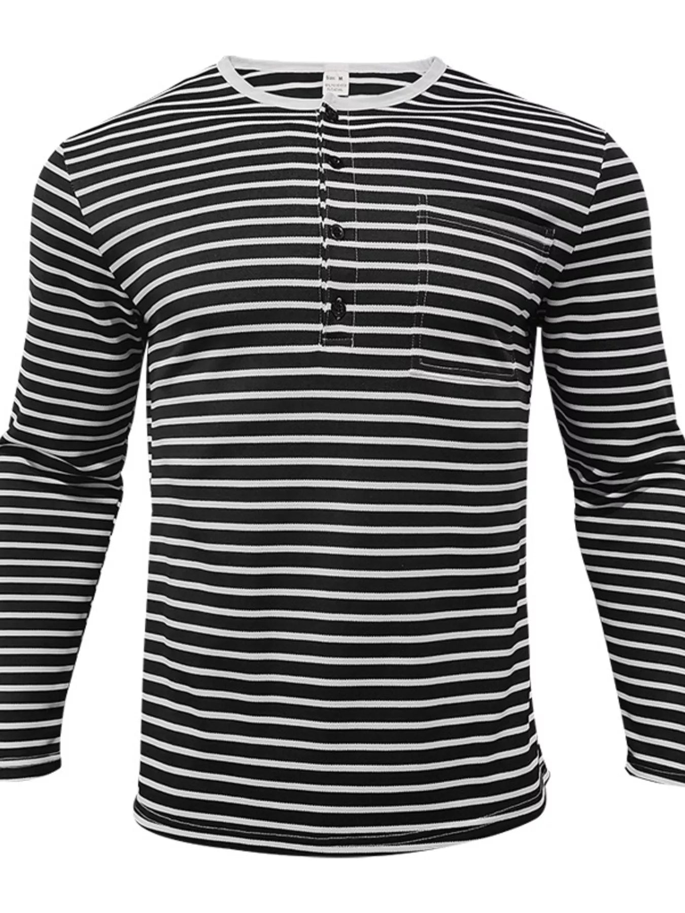 Men's RIGOR striped long sleeve T-shirt in casual style, featuring horizontal black and white stripes and a comfortable fit.