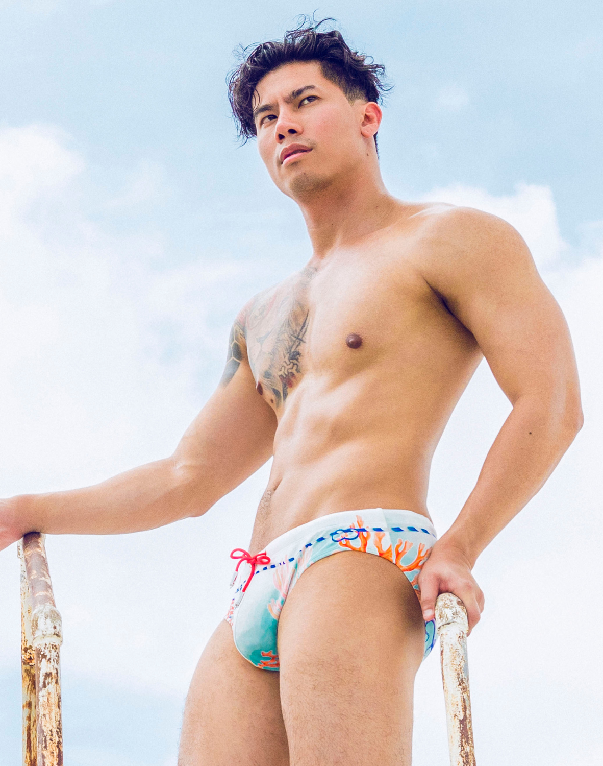 CITYBOYZ★USA 2Eros Coralscape swim brief featuring a colorful coral pattern and a stylish, comfortable fit for swimming.