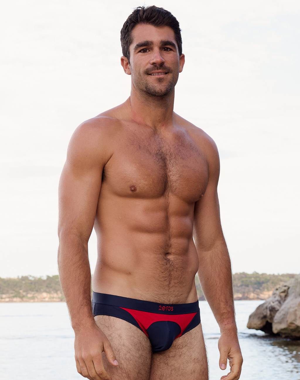 CityBOYZ★USA 2Eros Aktiv Racer swim brief showing sleek blue fabric and sporty fit for men's swimwear.