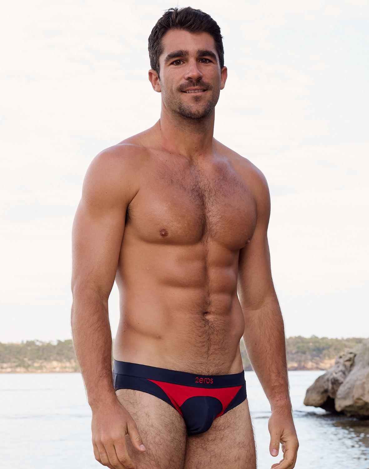 CityBOYZ★USA 2Eros Aktiv Racer swim brief showing sleek blue fabric and sporty fit for men's swimwear.