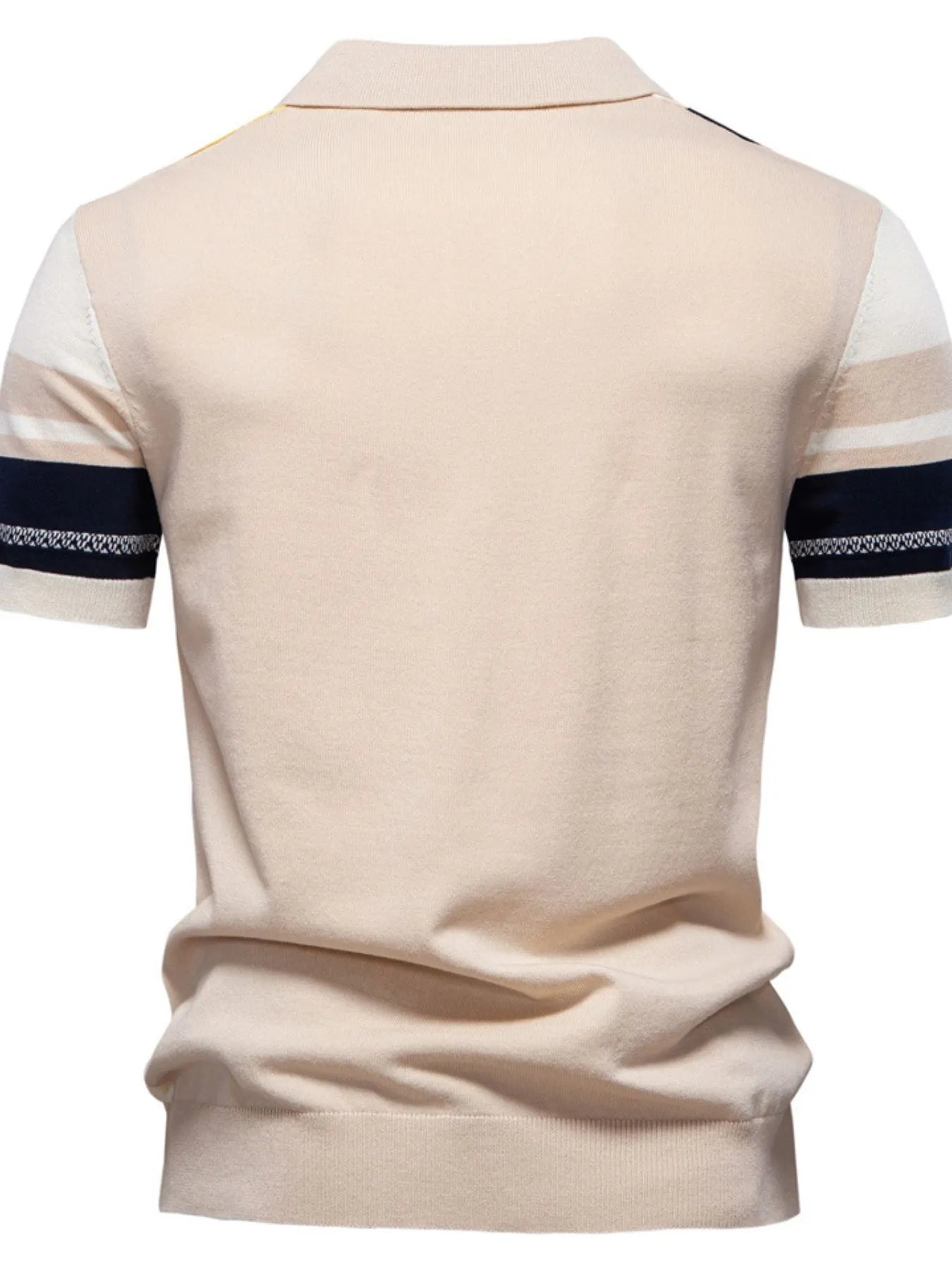 Men's contrast striped knit polo shirt by Trendsi, featuring a classic collar and short sleeves, displayed on a neutral background.