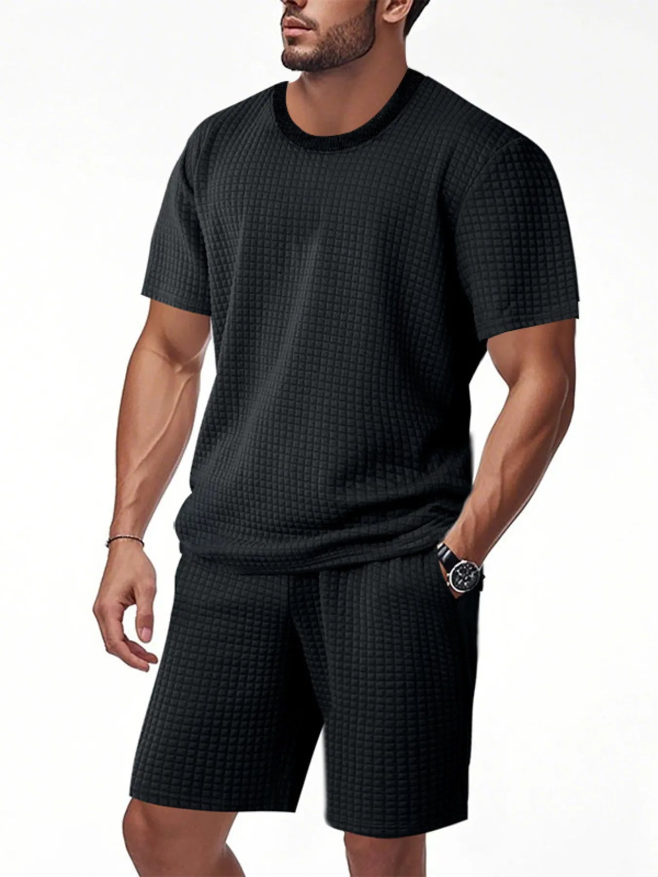 Trendsi DapperMate men's casual short sleeve polo and shorts set, featuring a comfortable shirt and matching shorts for a relaxed look.