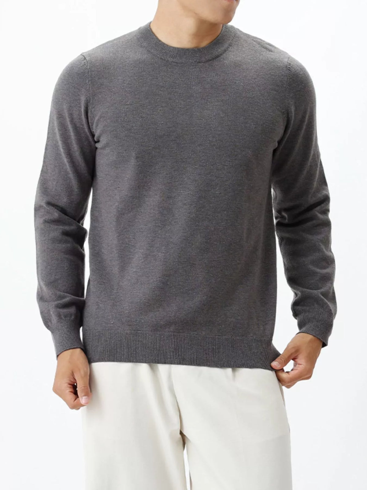 Plus size men's crew neck sweater from ValiantMan, trendy and comfortable shirt by Trendsi, shown in classic style.