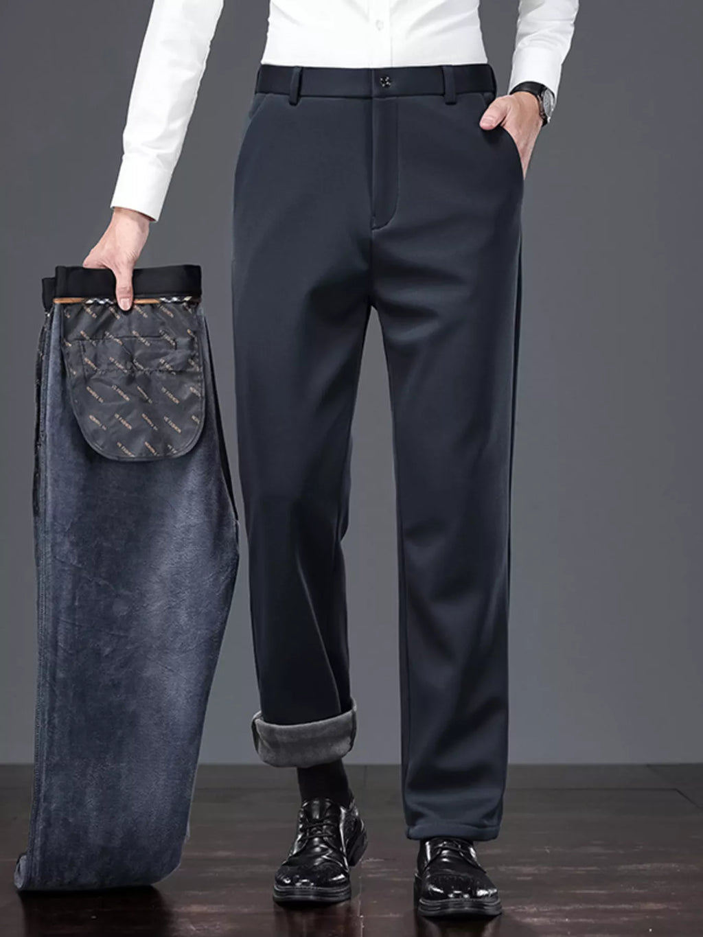 Nobilityze men's thermal straight-leg pants with pockets, made by Trendsi, featuring a comfortable fit and casual style.