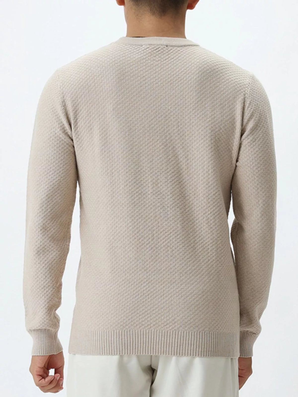 Plus size men's textured crew neck sweater by Trendsi, featuring a cozy knit design and comfortable fit.