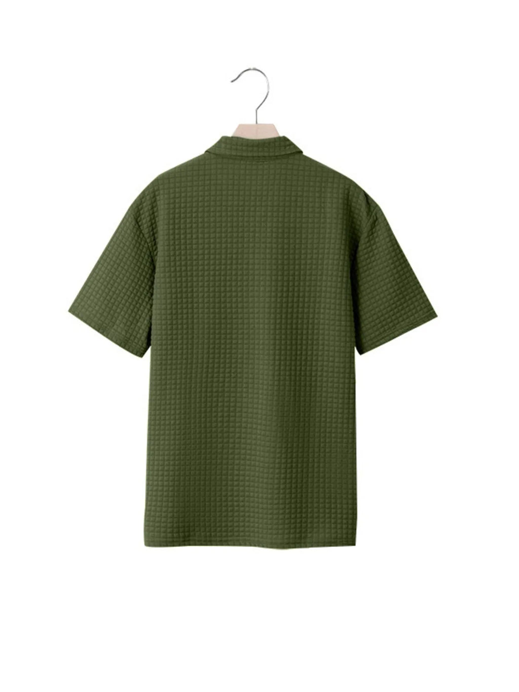 Men's waffle short sleeve polo shirt with zipper detail by Trendsi, featuring a casual and stylish design.
