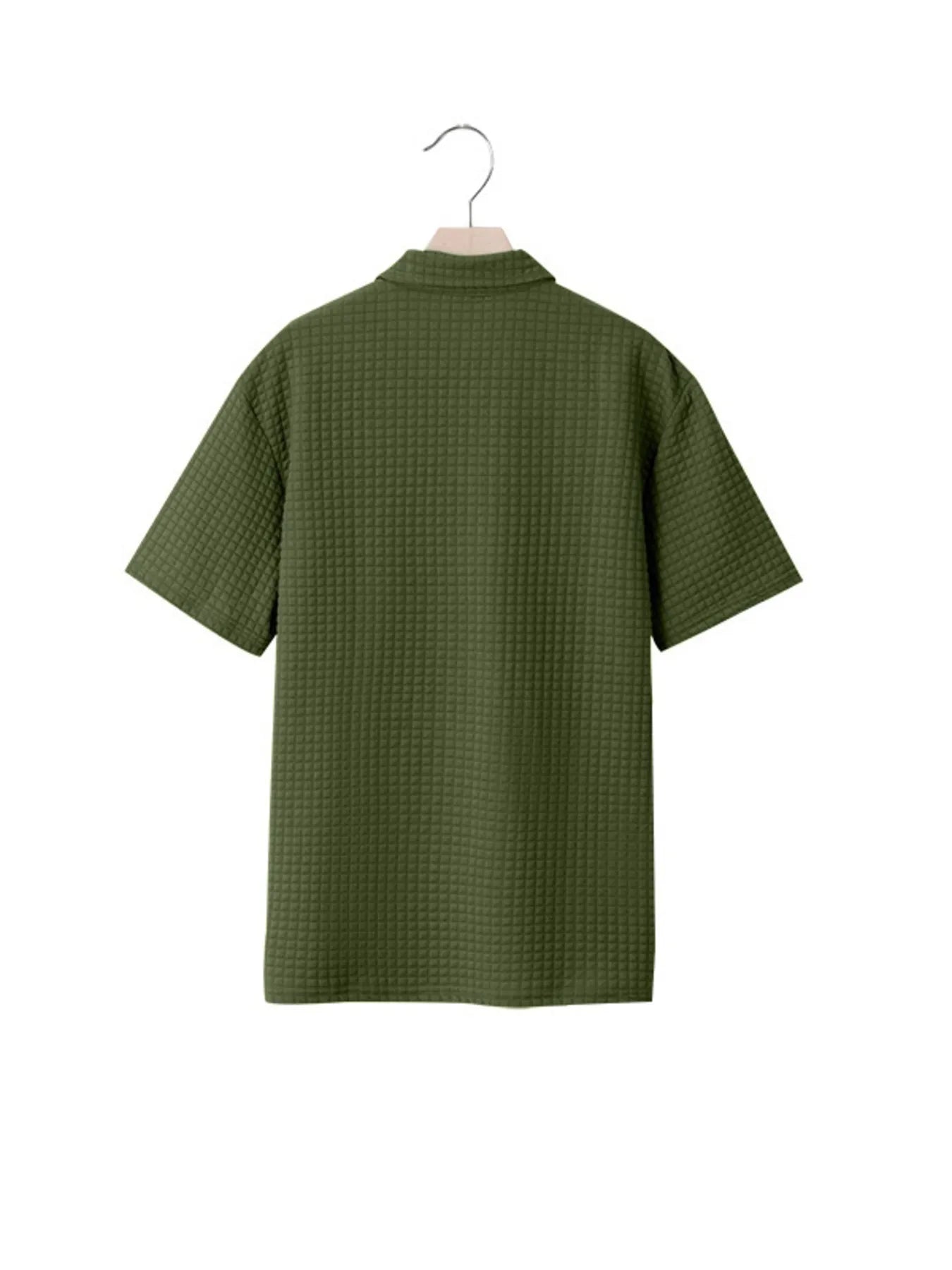 Men's waffle short sleeve polo shirt with zipper detail by Trendsi, featuring a casual and stylish design.