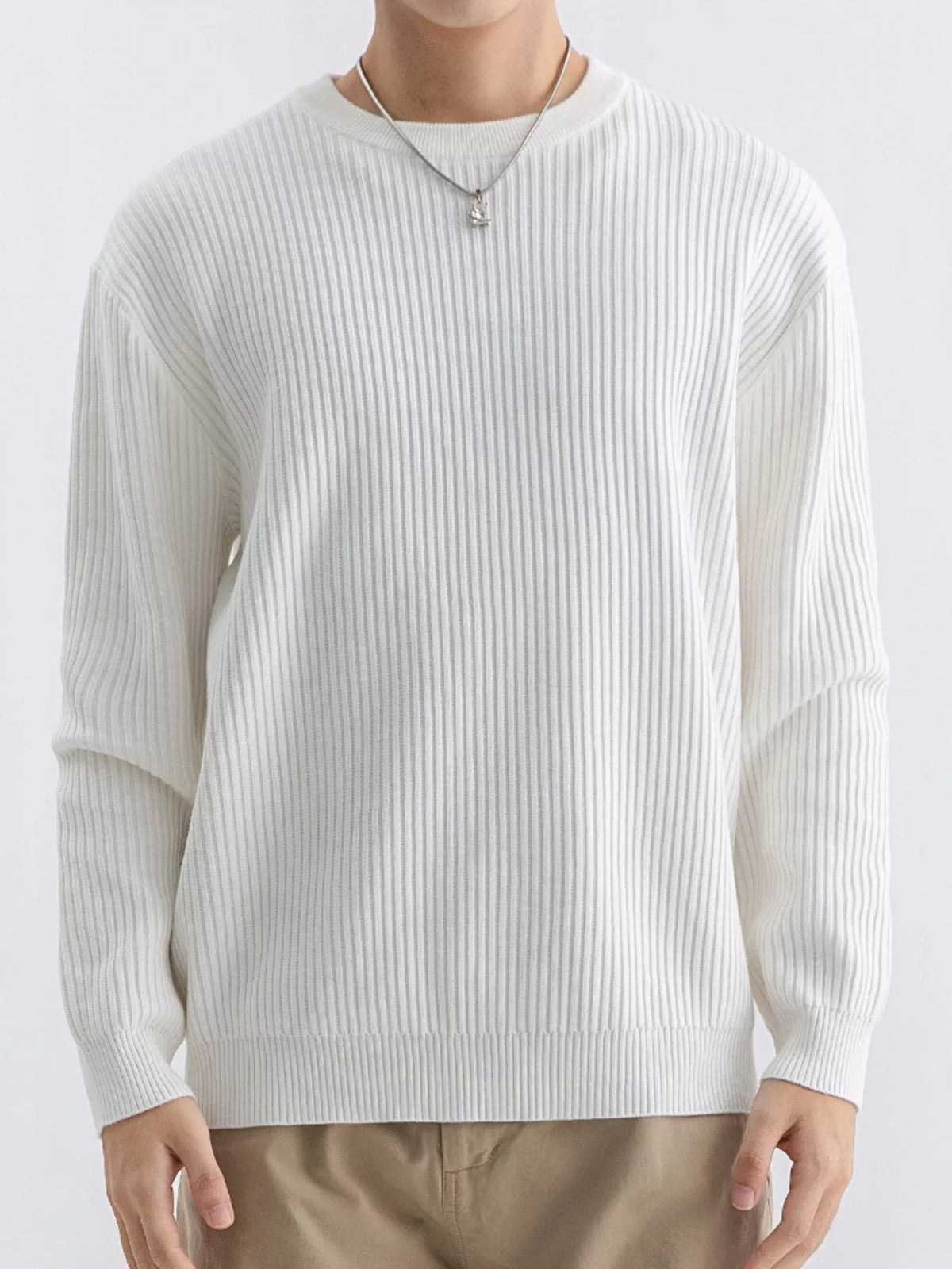 Plus size ValiantMan men's ribbed knit crew neck sweater, navy blue, cozy and stylish, from Trendsi.