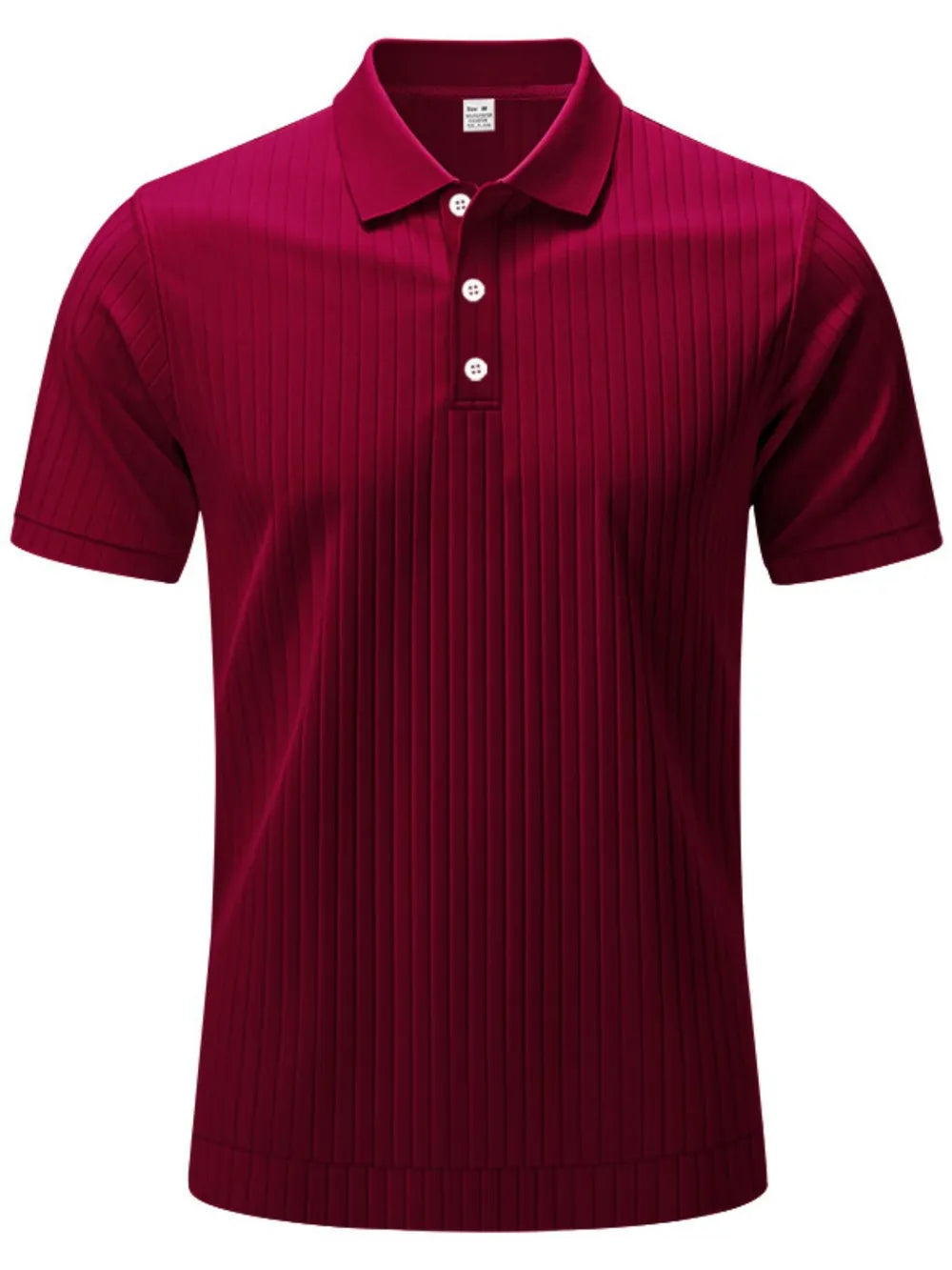 Plus size men's ribbed short sleeve polo shirt by Trendsi, featuring a classic collar and fitted style in a full size fit.