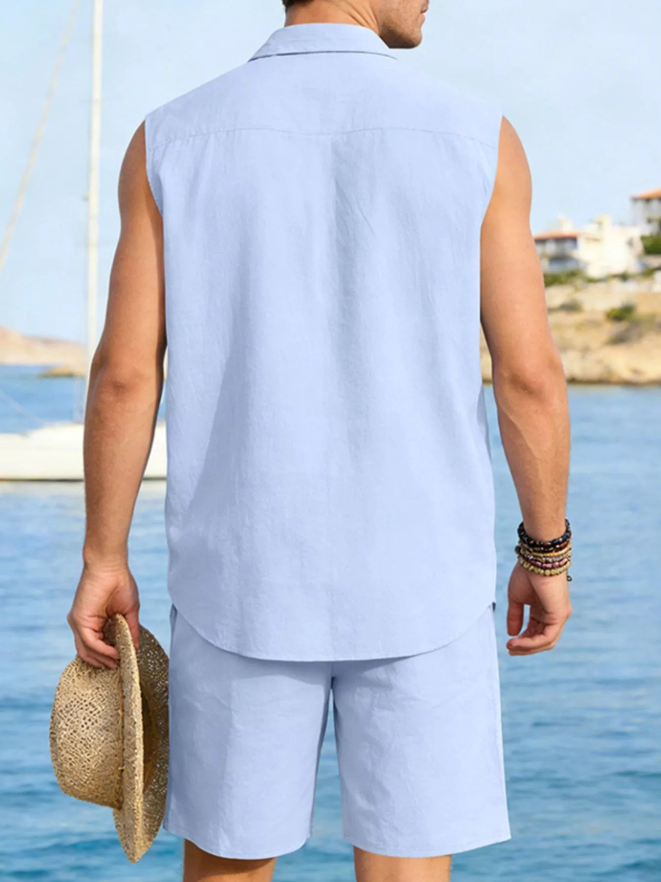 RIGOR men's casual short sleeve polo and matching shorts set by Trendsi, featuring a comfortable, stylish summer outfit.