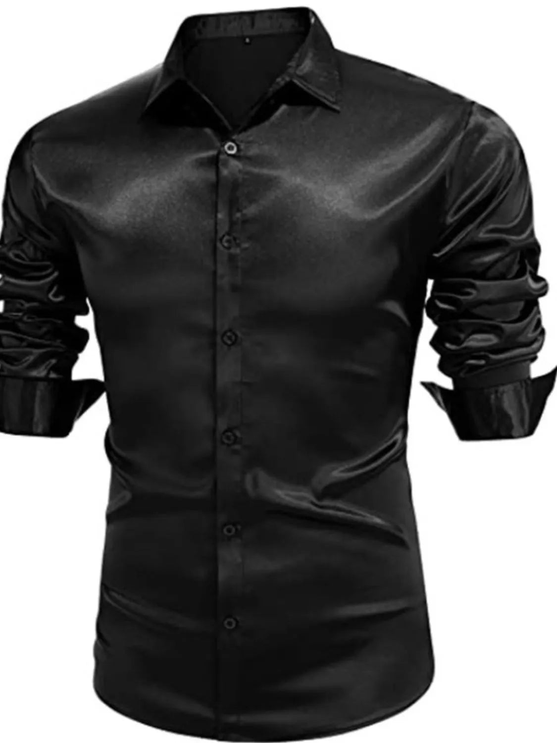 Men's full-size button-up long sleeve shirt by Trendsi, featuring a classic collar, chest pocket, and button cuffs.