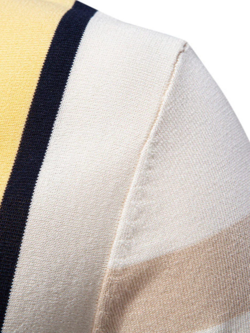 Men's contrast striped knit polo shirt by Trendsi, featuring a classic polo collar and bold striped design, shown laid flat.