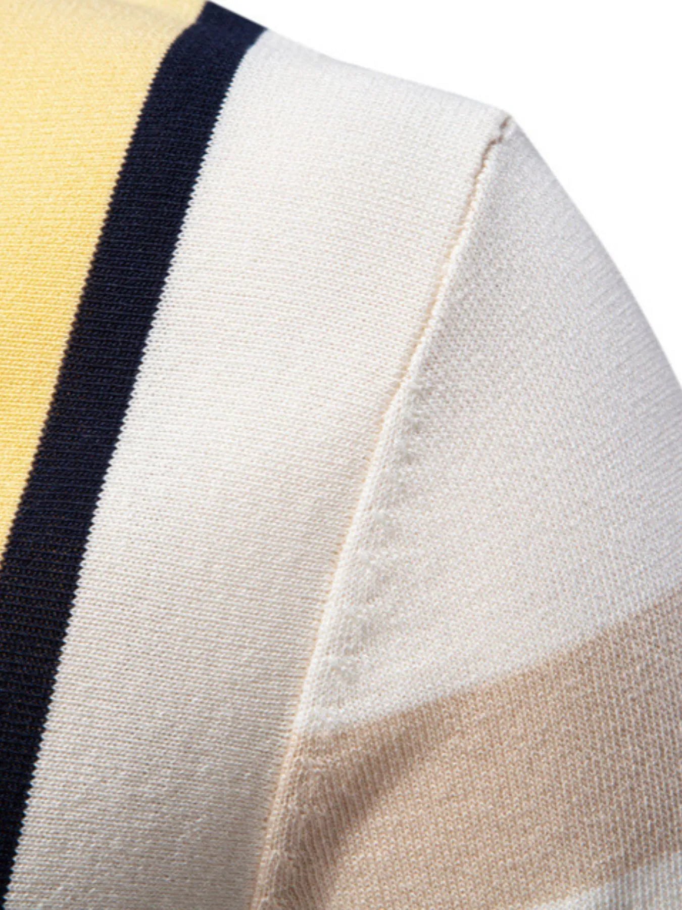 Men's contrast striped knit polo shirt by Trendsi, featuring a classic polo collar and bold striped design, shown laid flat.