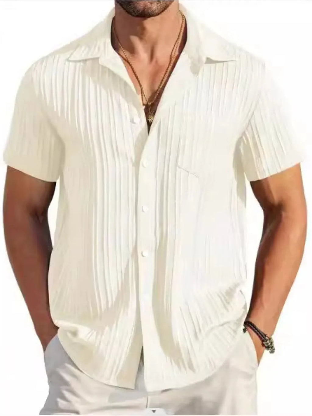 Men's casual short sleeve button-down shirt by Trendsi, featuring a stylish design and comfortable fit, shown in the product image.