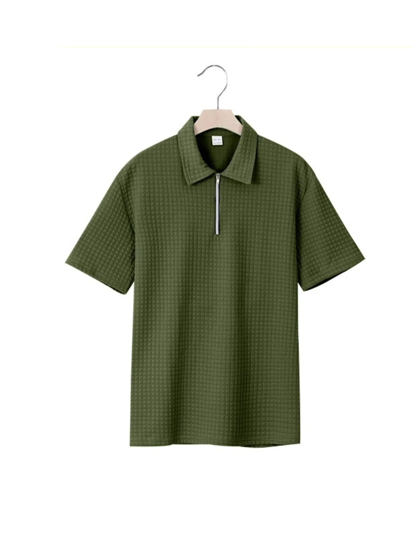 Men's waffle short sleeve polo shirt with zipper detail by Trendsi, featuring a stylish and comfortable design.