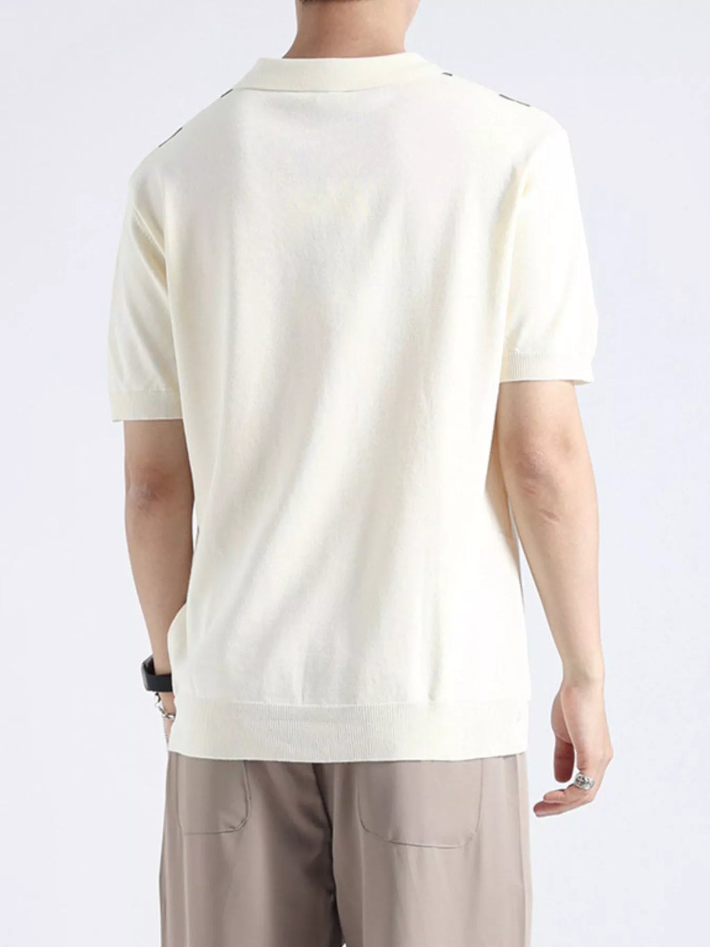 Plus size men's ValiantMan knitted polo shirt with geometric pattern, long sleeves, and collar, in a casual and stylish design.