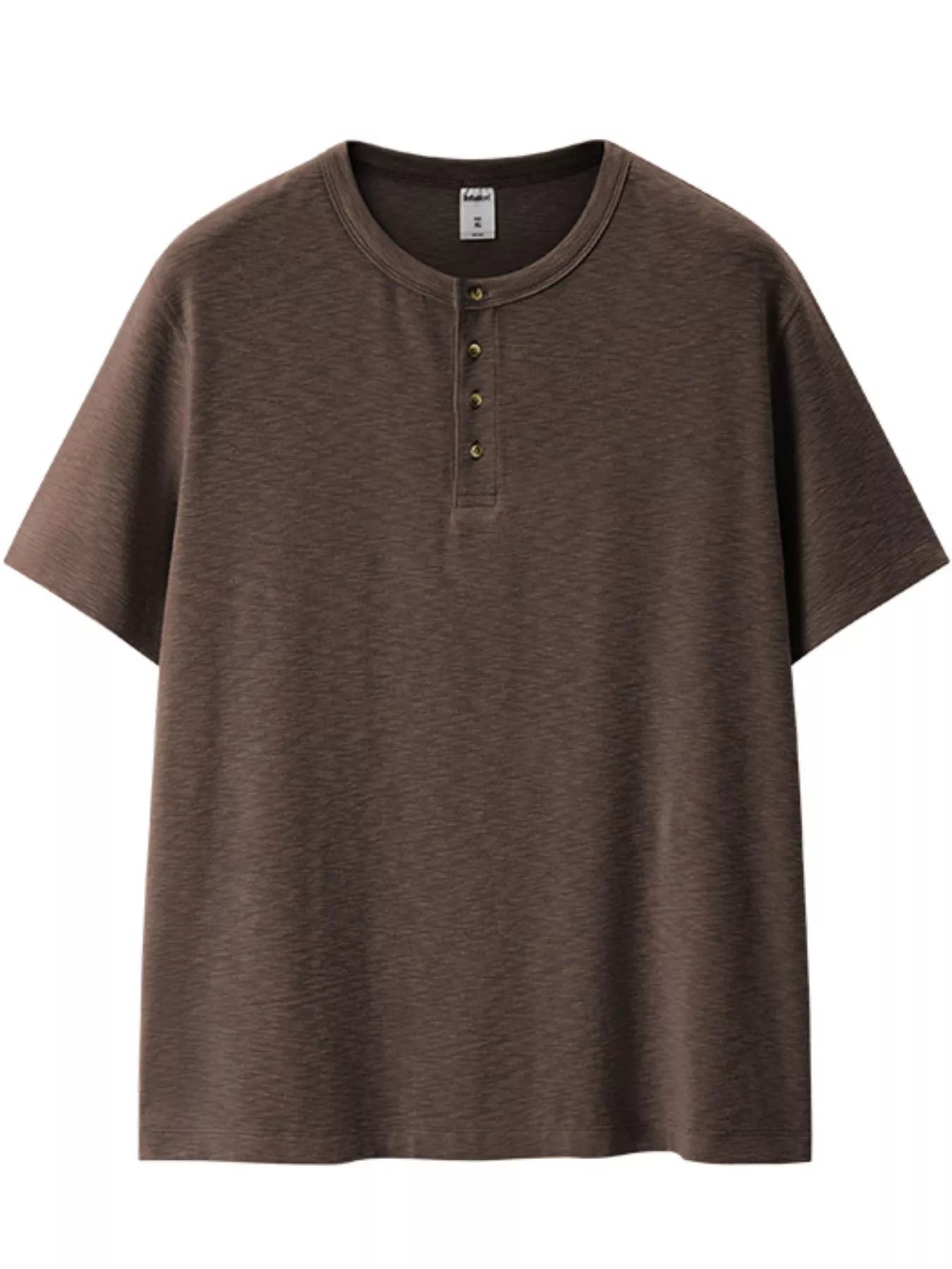 LusterMan men's short sleeve Henley T-shirt in soft fabric, featuring a classic buttoned neckline and fitted style, casual wear.