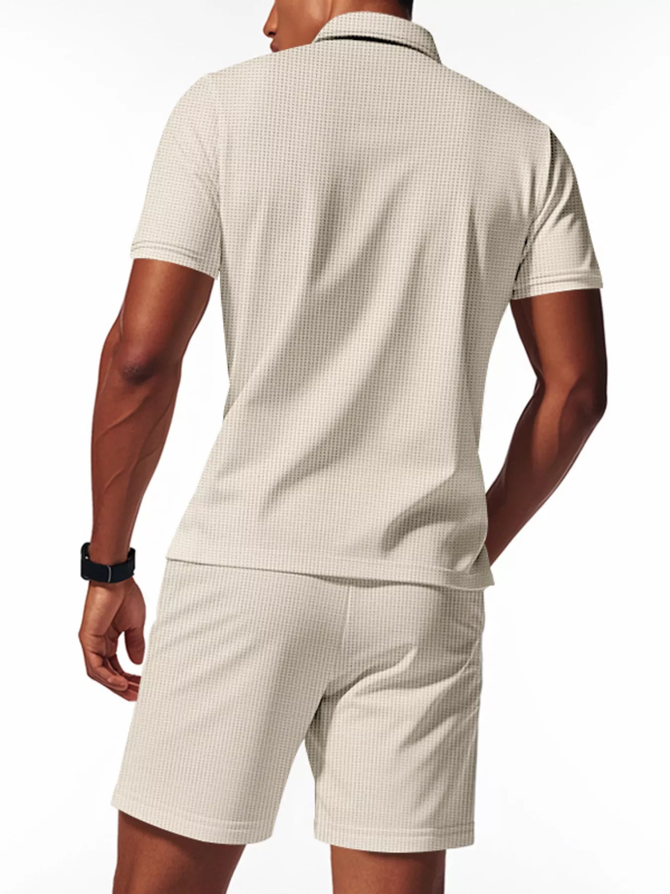 Trendsi RIGOR men's casual short sleeve polo shirt and matching shorts set, front view, lightweight fabric, relaxed fit