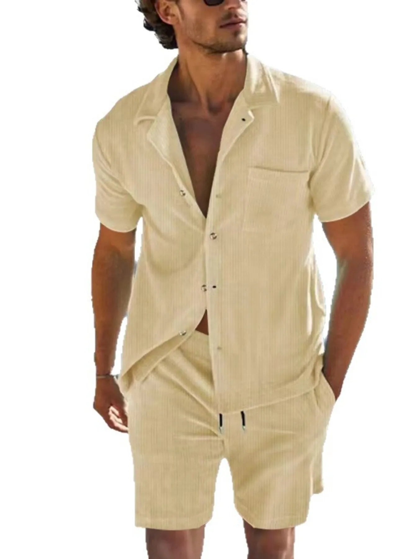 Men's casual shorts from Trendsi's DapperMate polo and shorts set, featuring a comfortable fit and stylish design.