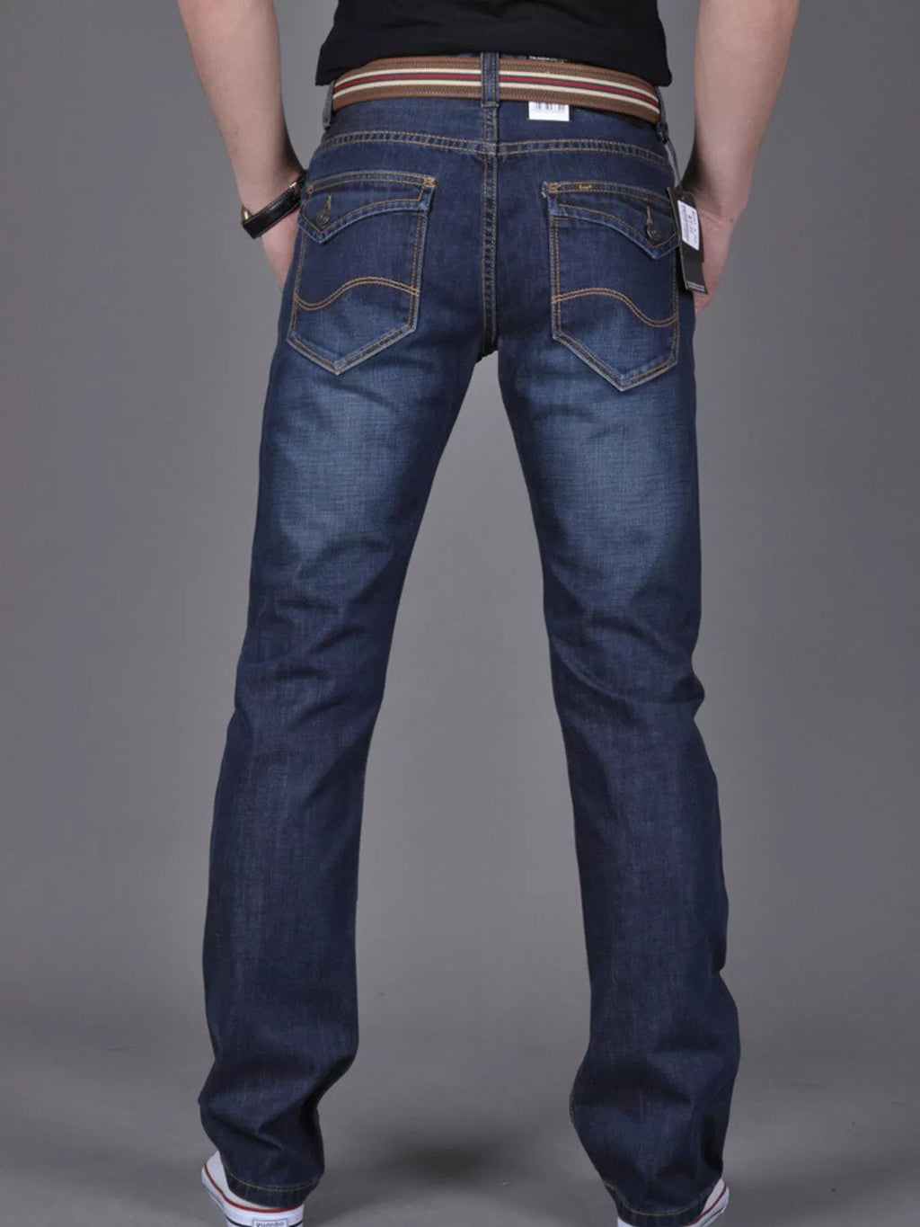 Nobilityze men's slim fit jeans from Trendsi, showing dark wash denim pants with a classic five-pocket design and slim silhouette.