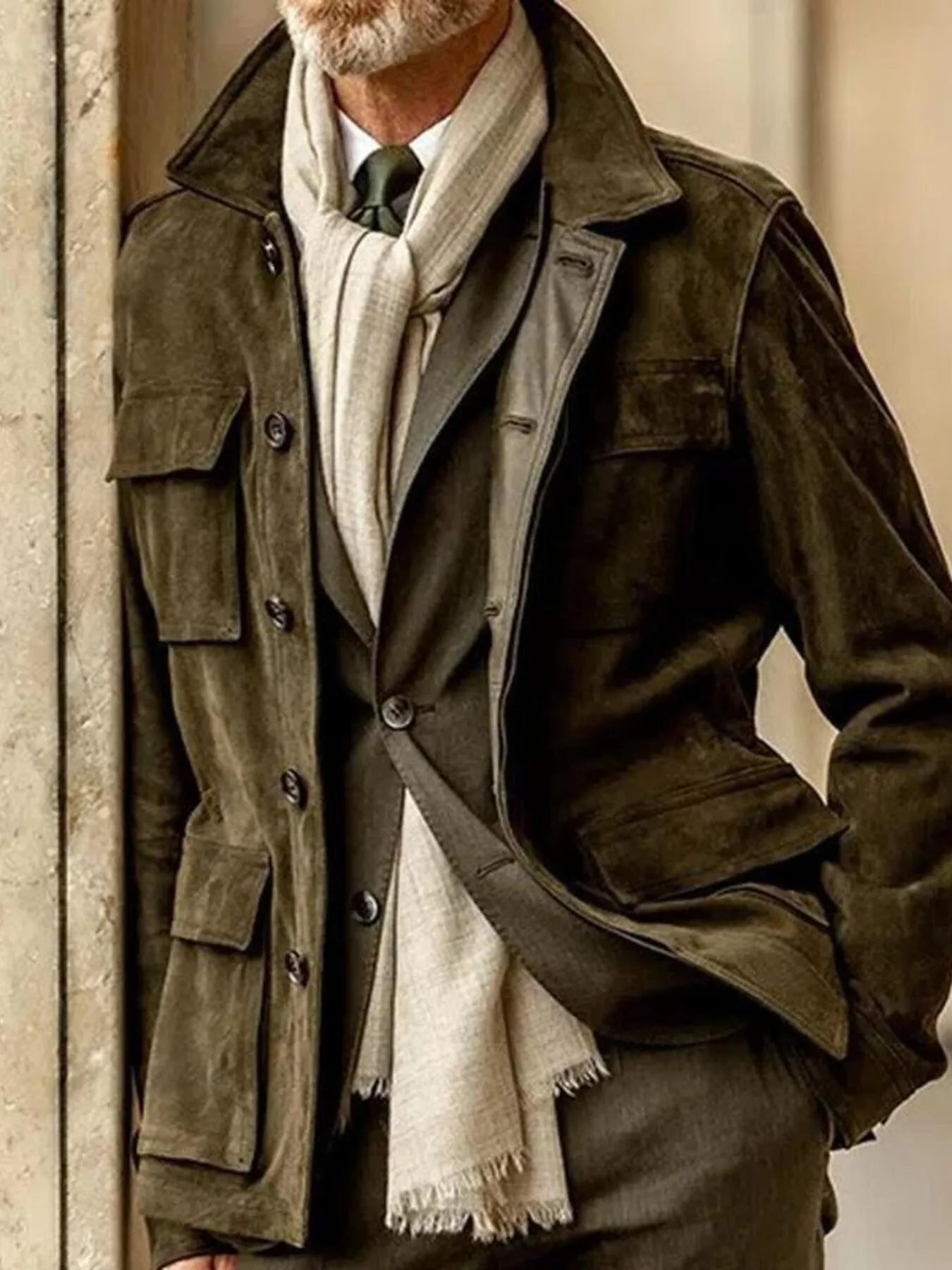 Men's full-size button-up long sleeve jacket by Trendsi, stylish coat with classic collar and front buttons, in a versatile design.