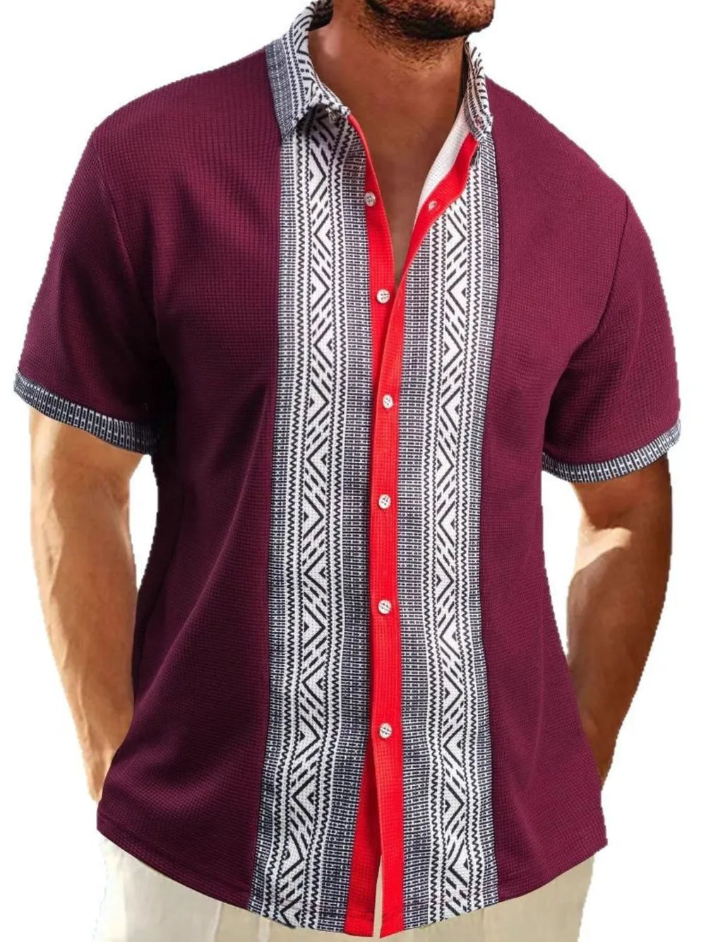 Men's short sleeve button-down shirt by Trendsi, AriaStyle with contrast details, full size, casual style, shown in the image.