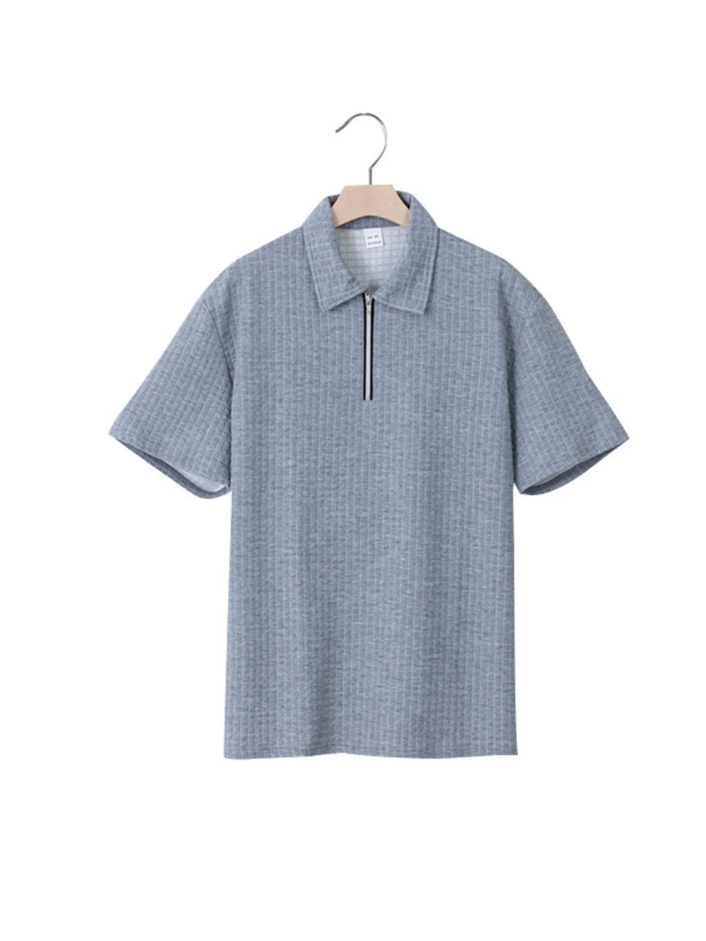 Men's waffle short sleeve polo shirt with zipper detail from Trendsi, featuring a casual fit and textured fabric.