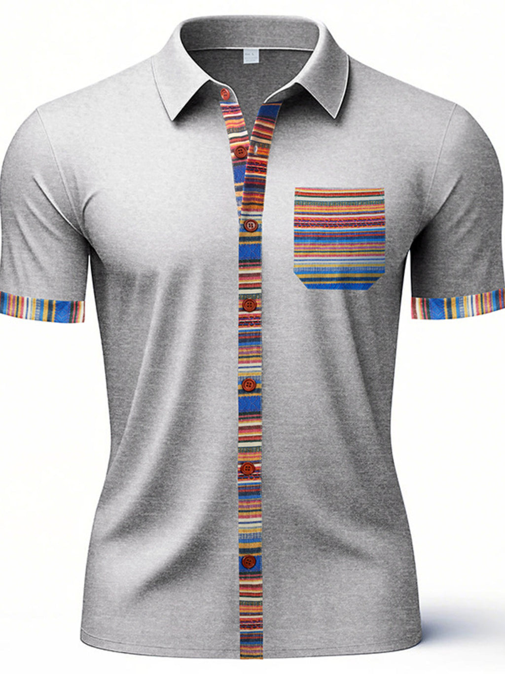 Men's short sleeve shirt by Trendsi featuring colorful trim and classic fit, shown in a full front view.