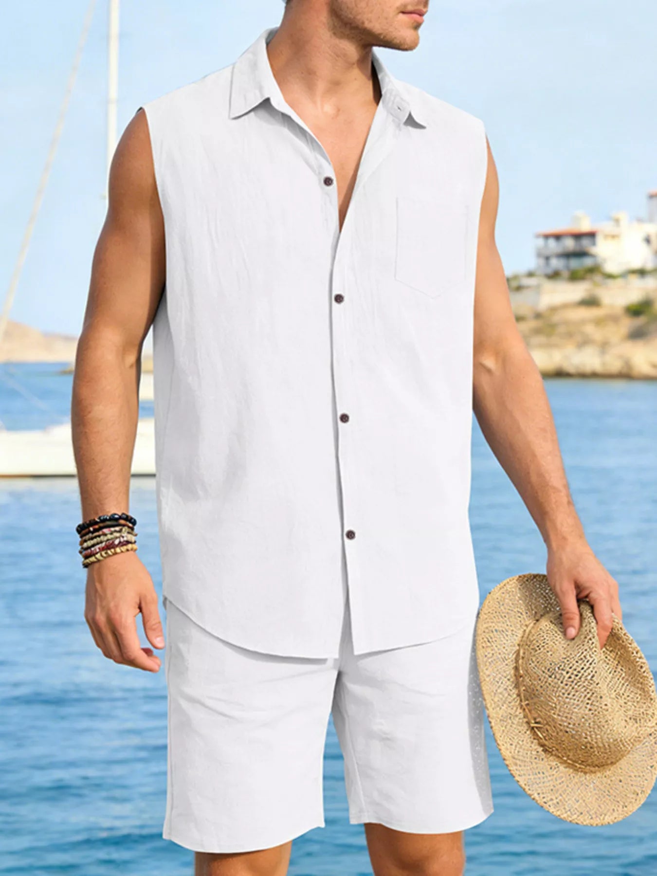 Trendsi RIGOR men's casual short sleeve polo shirt and matching shorts set, lightweight and comfortable for everyday wear.