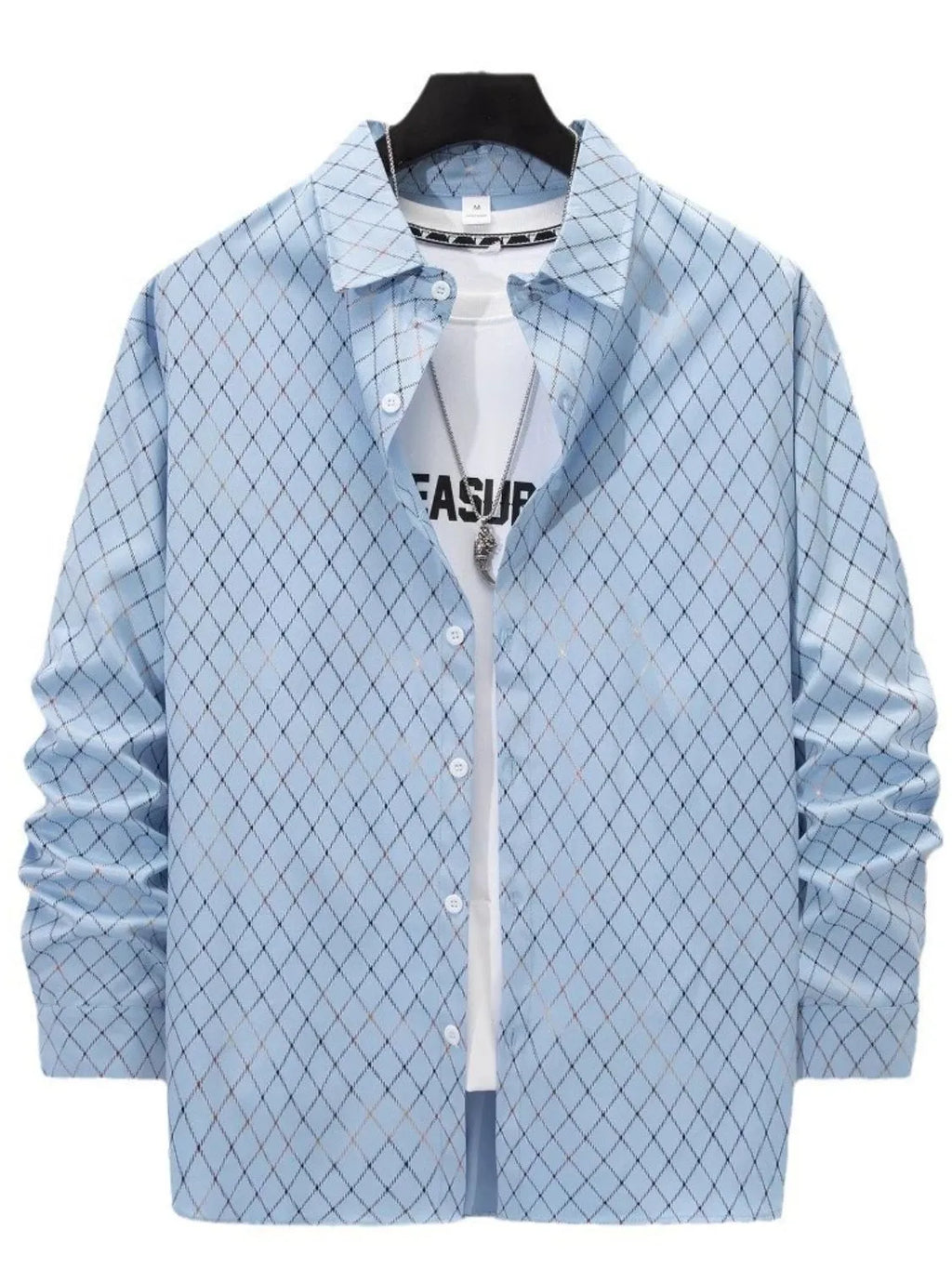 Plus size men's button-up long sleeve shirt by Trendsi, featuring a classic fit and full-length sleeves in a versatile style.