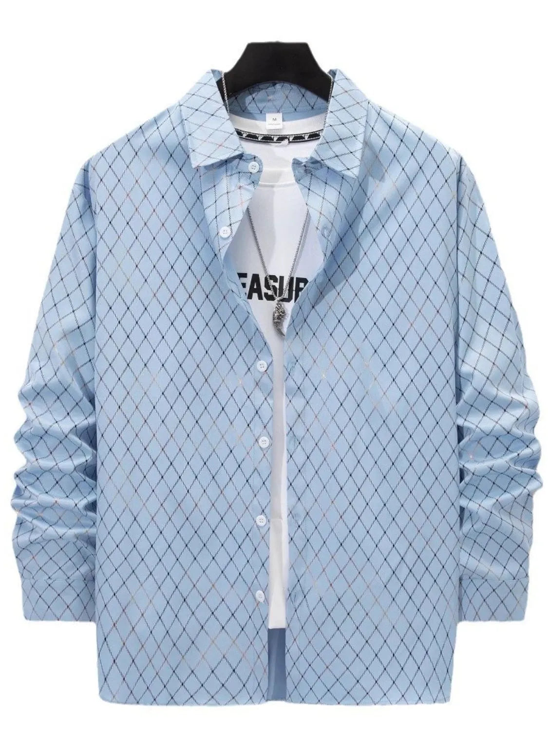 Plus size men's button-up long sleeve shirt by Trendsi, featuring a classic fit and full-length sleeves in a versatile style.