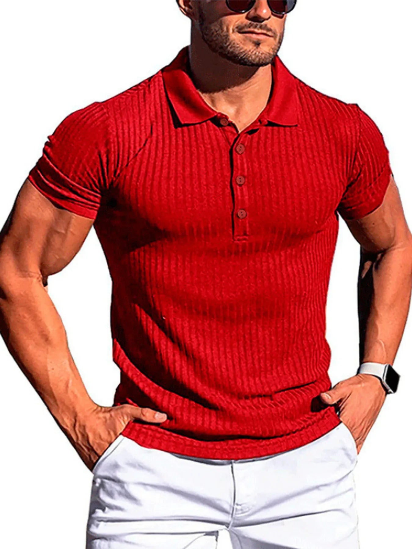 RIGOR men's polo shirt and shorts set by Trendsi, casual style, navy polo with shorts, perfect for relaxed summer wear.
